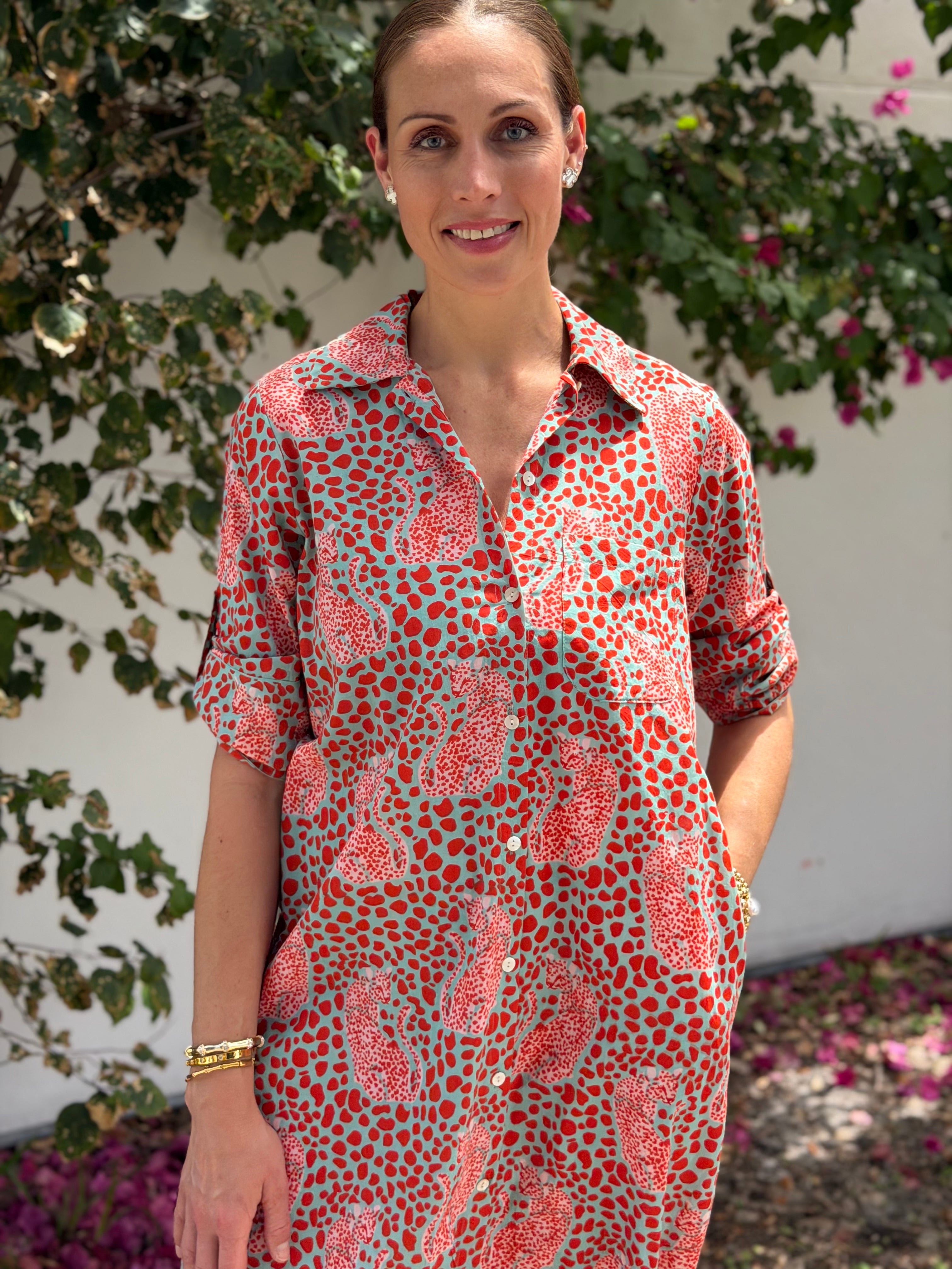 Vacay Dress | Dotty Leopard | Red/Aqua