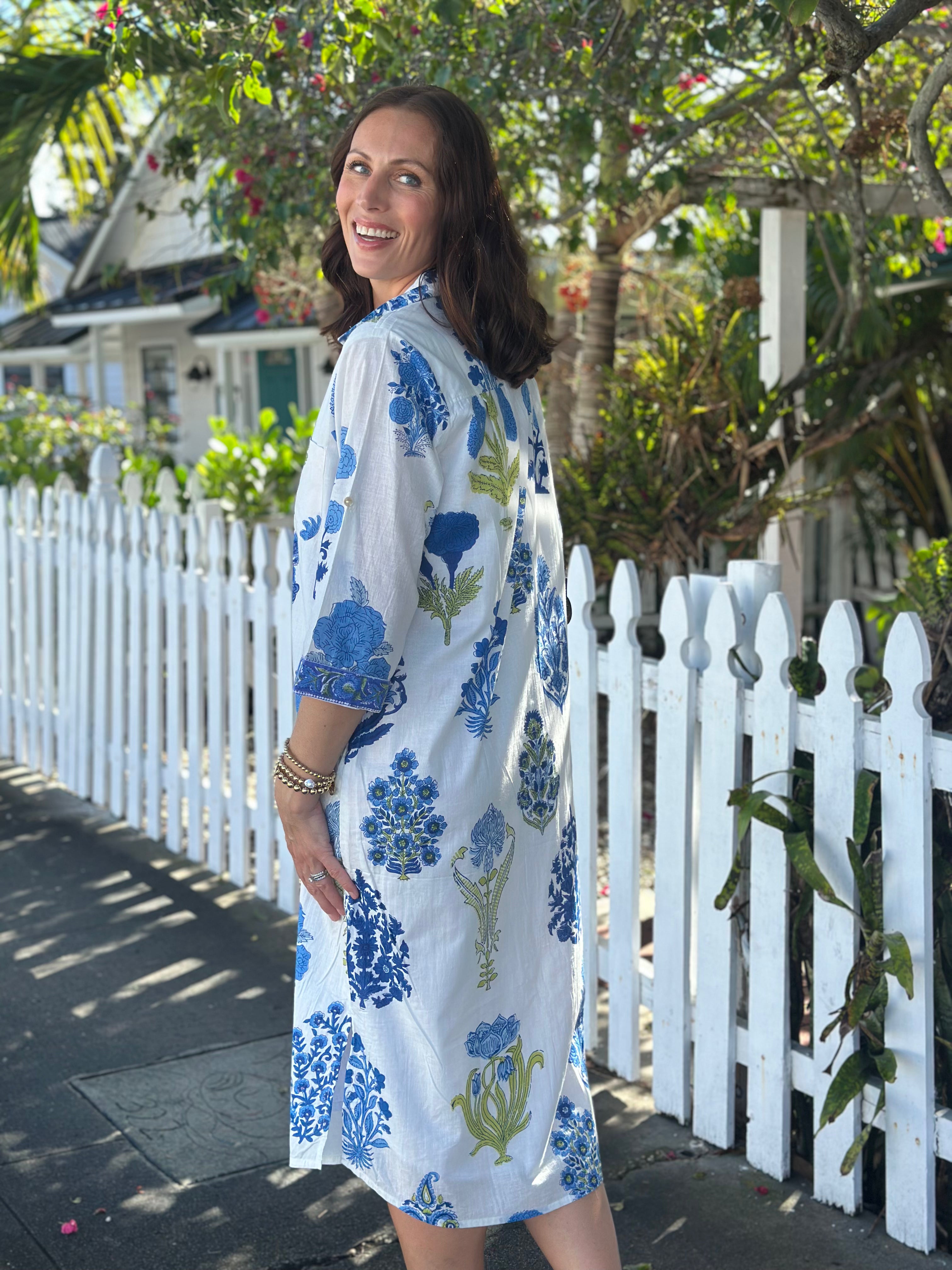 Molly Dress | Floral Block Print | Blue
