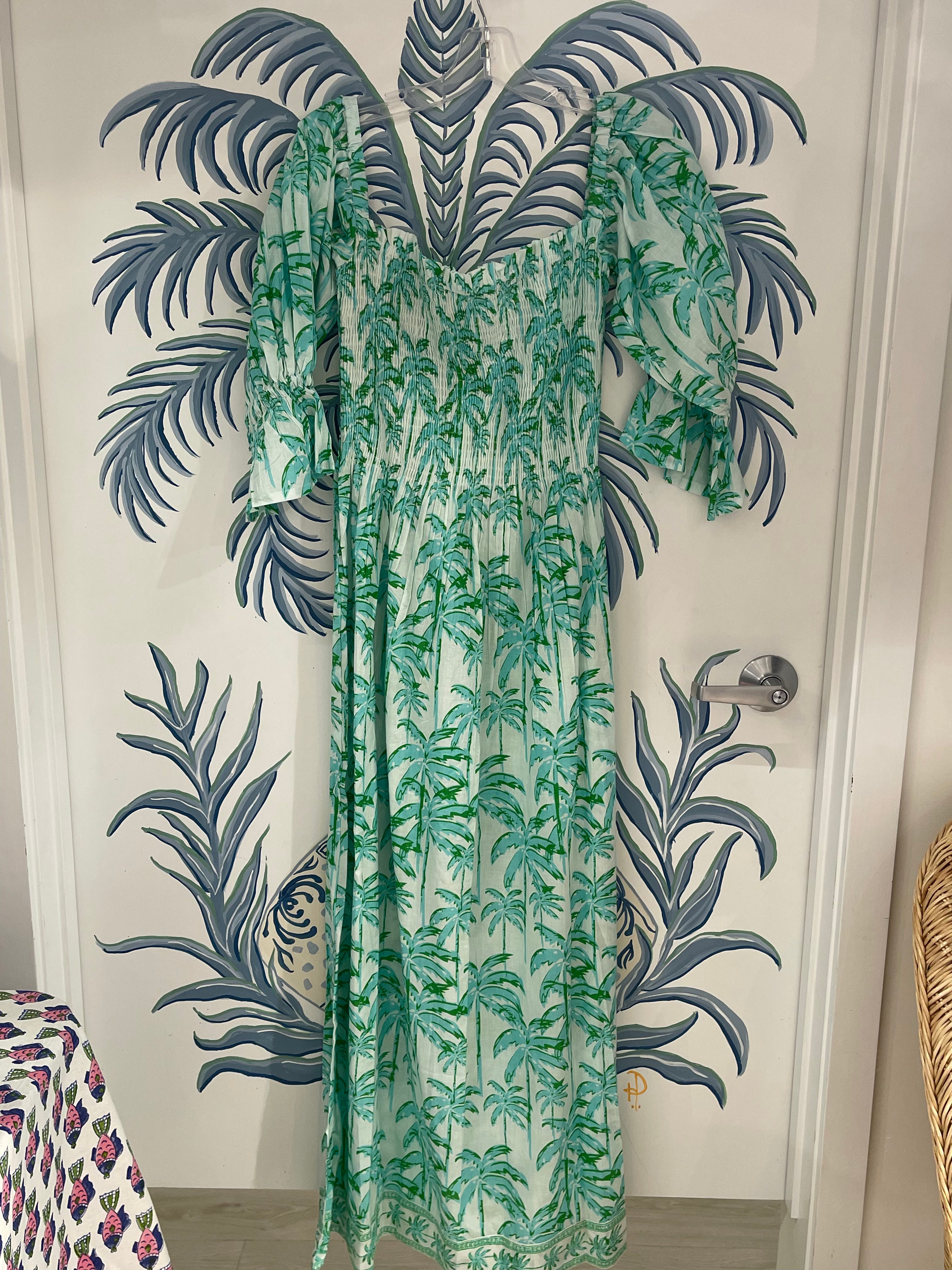 Penelope Dress | Paradise Palm | Aqua