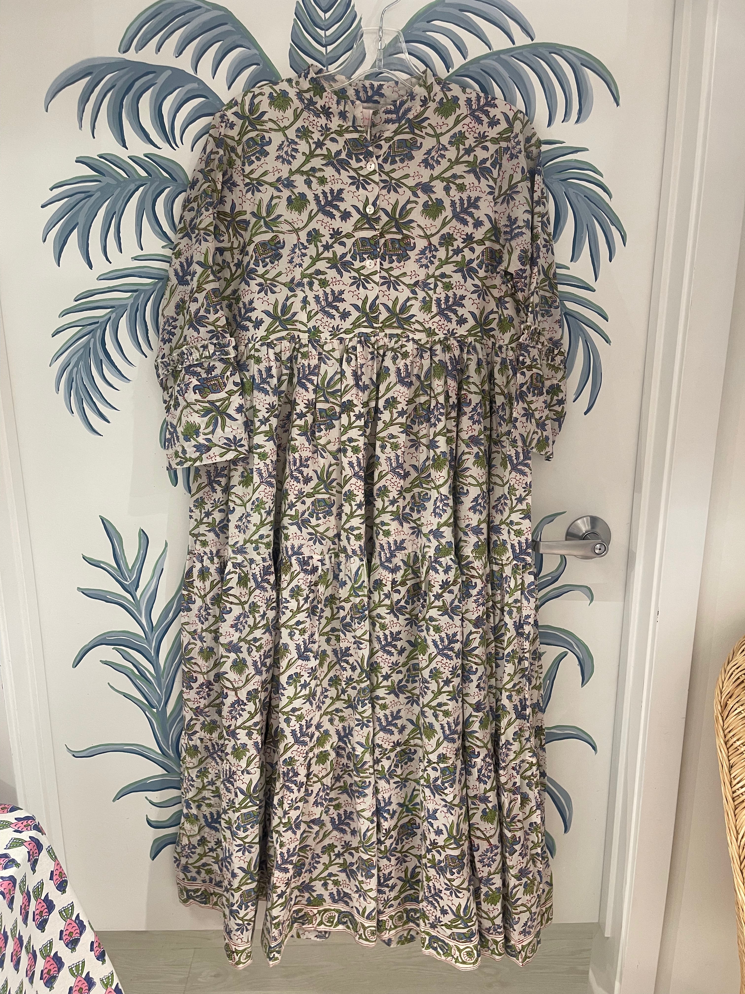 Maisie Dress | Elephants | Green/Lavender