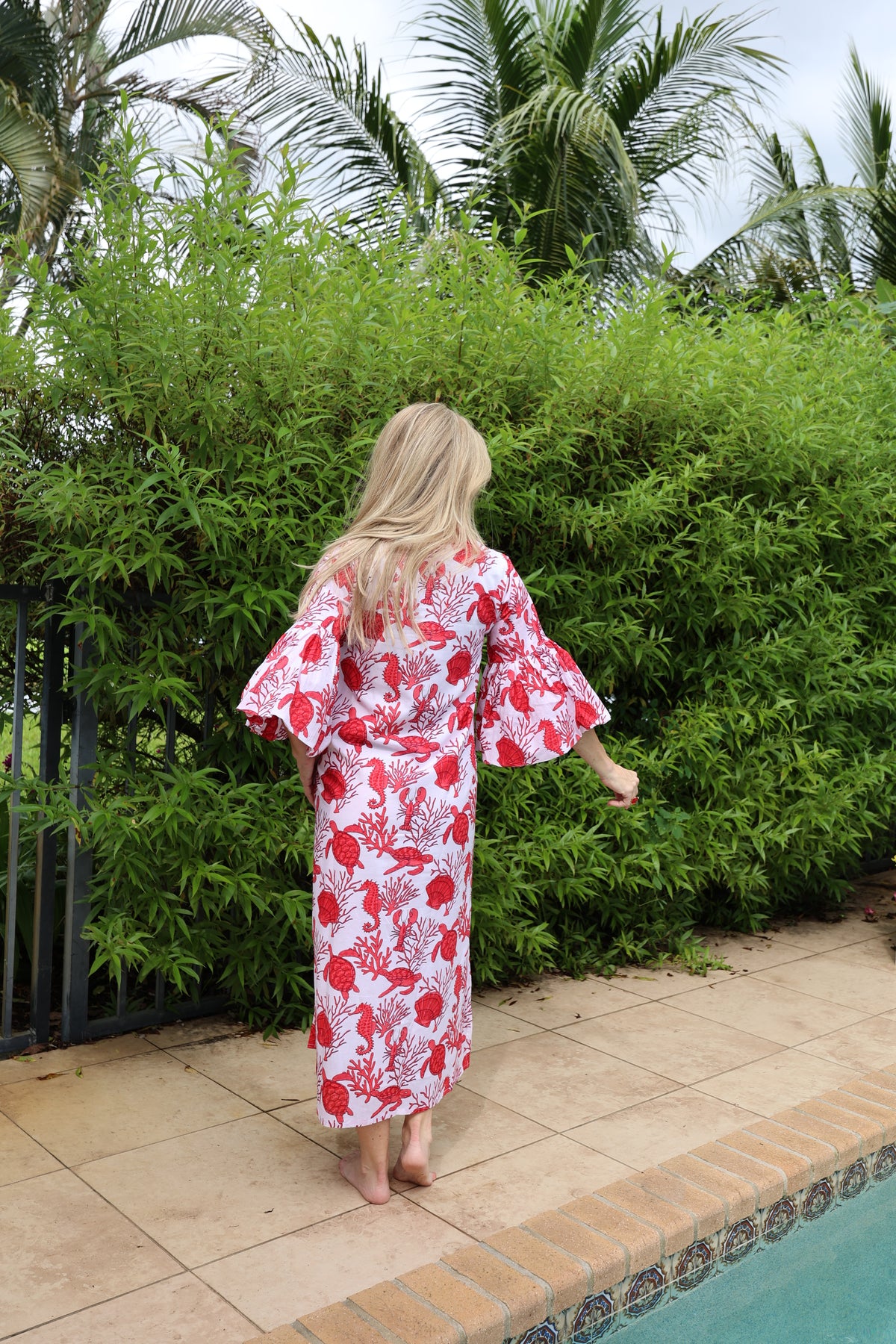 Bell Sleeve Kaftan | Sea Life | Red