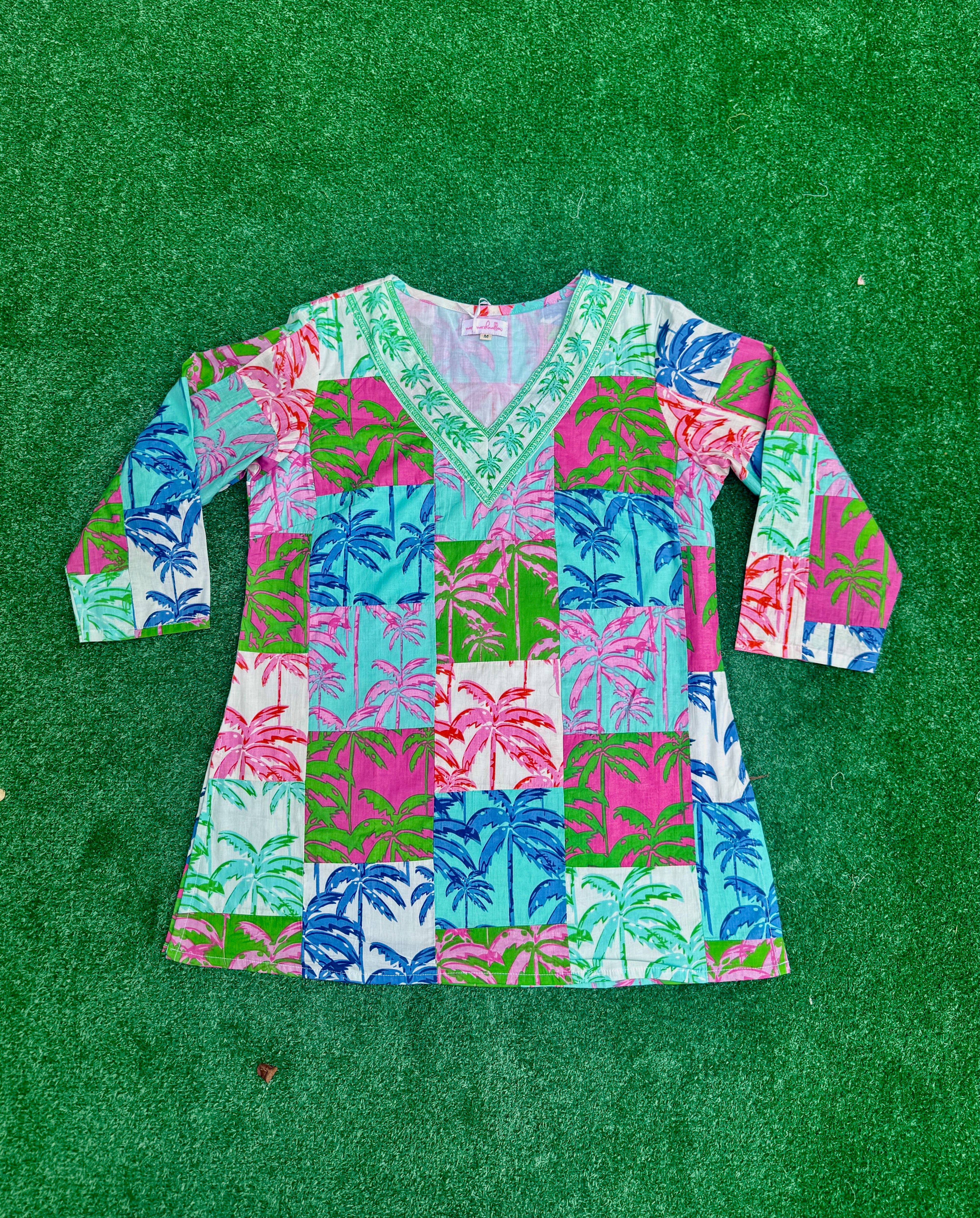 V-Neck Tunic | Paradise Palm Patchwork | Multi