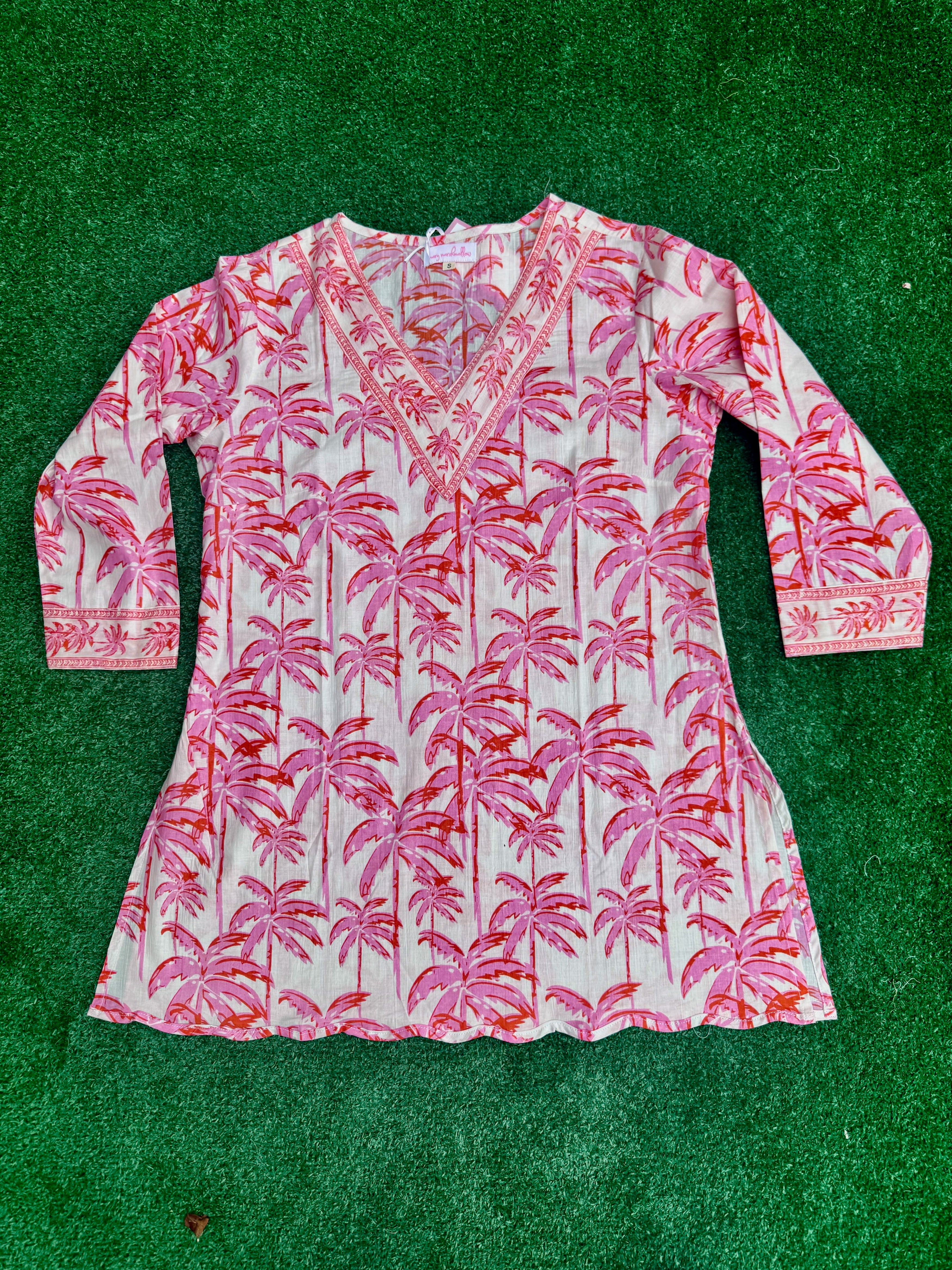 V-Neck Tunic | Tropical Palm | Pink