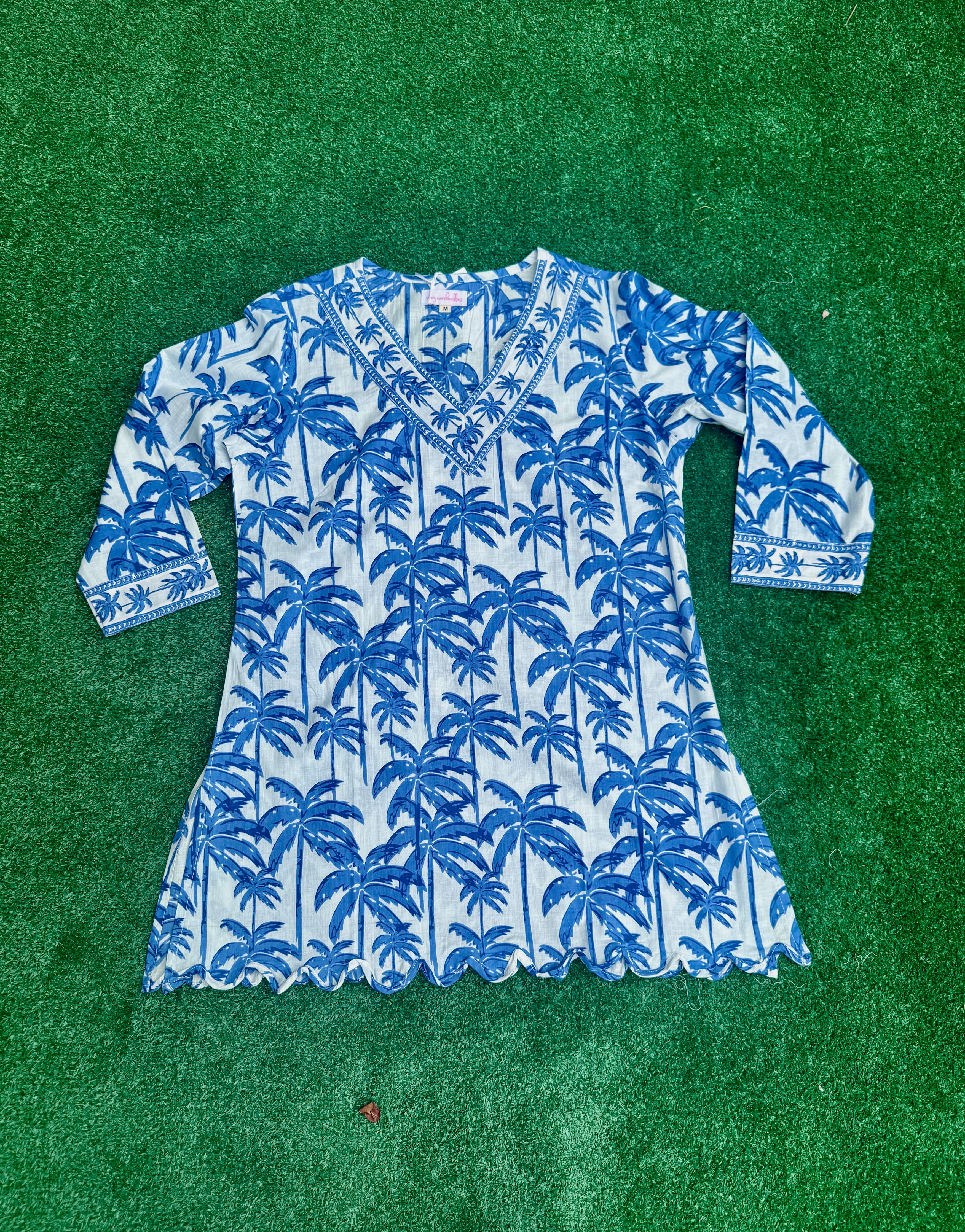 V-Neck Tunic | Tropical Palm | Periwinkle