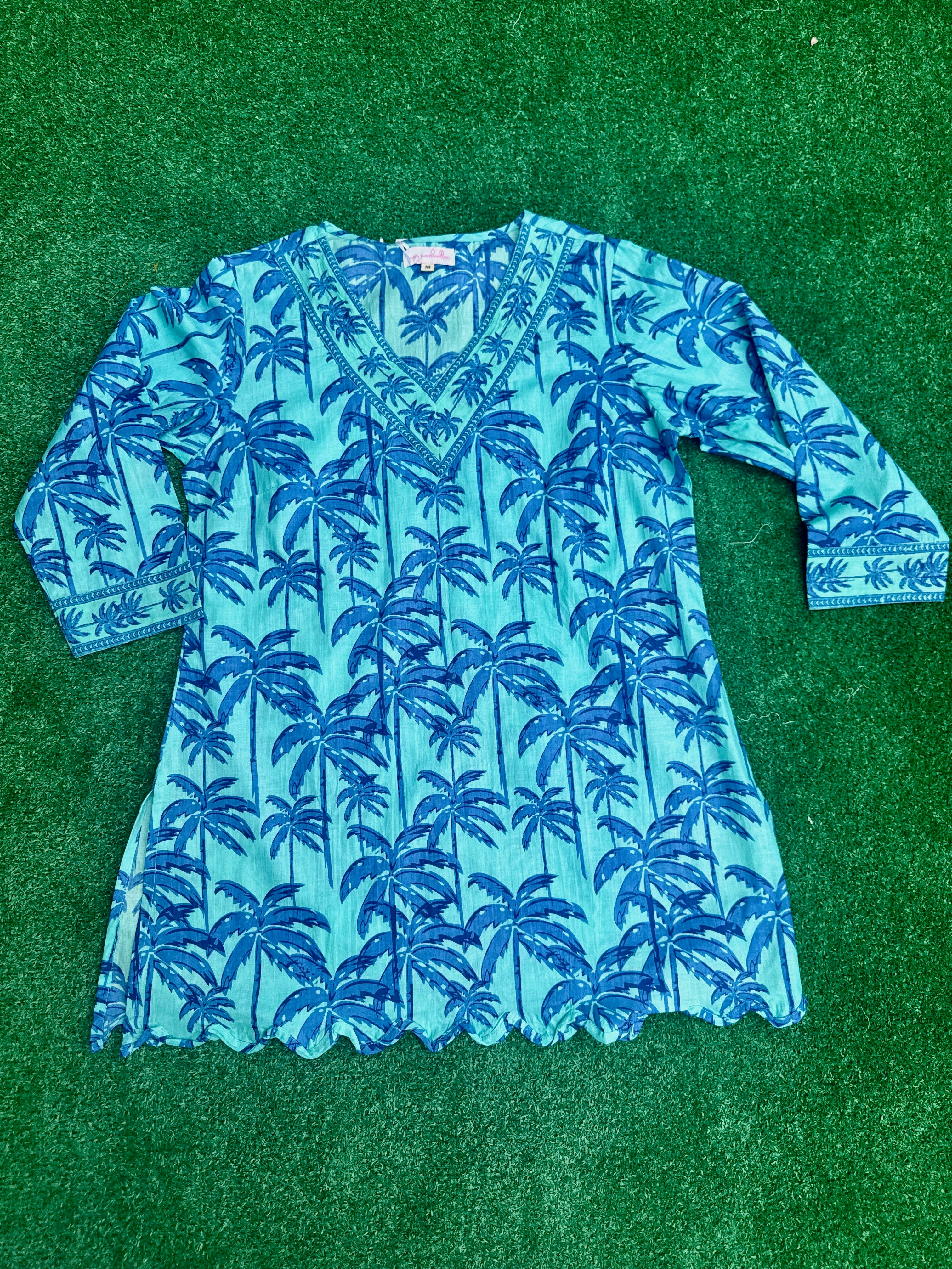 V-Neck Tunic | Tropical Palm | Blue/Aqua