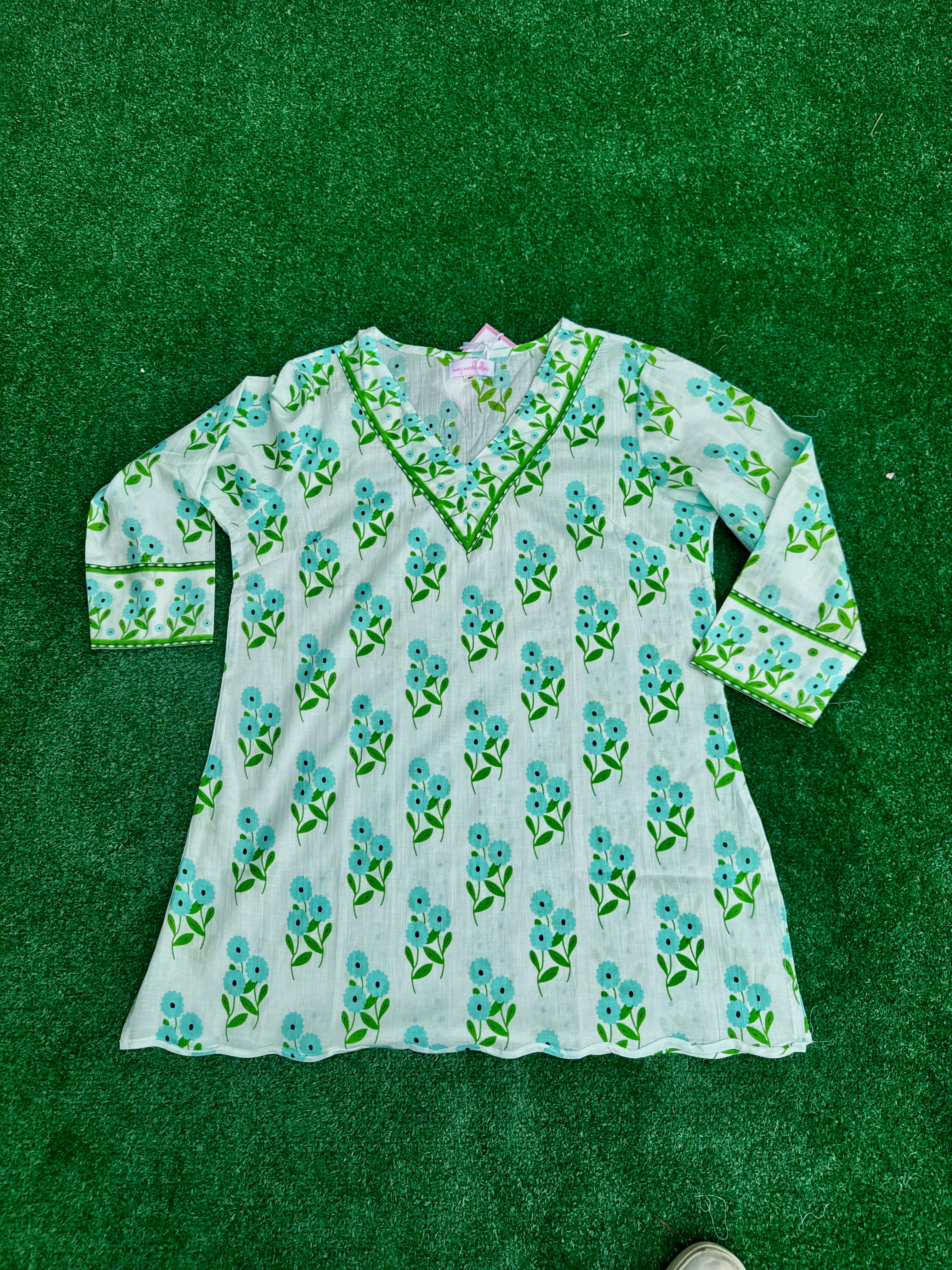 V-Neck Tunic | Bunch of Daisies | Aqua