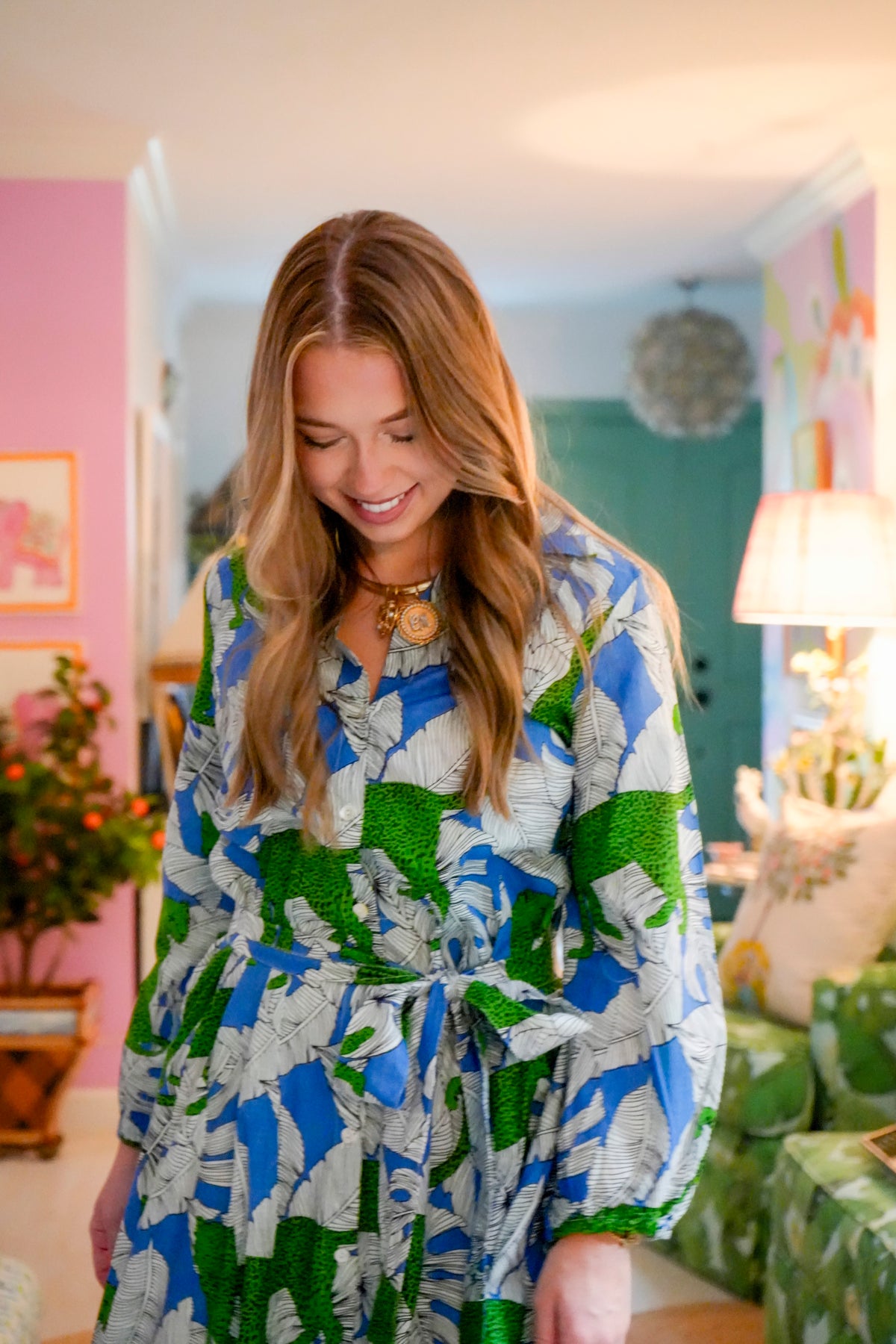 'Miss Ivy' Midi Dress | Jungle Jag | Blue/Green