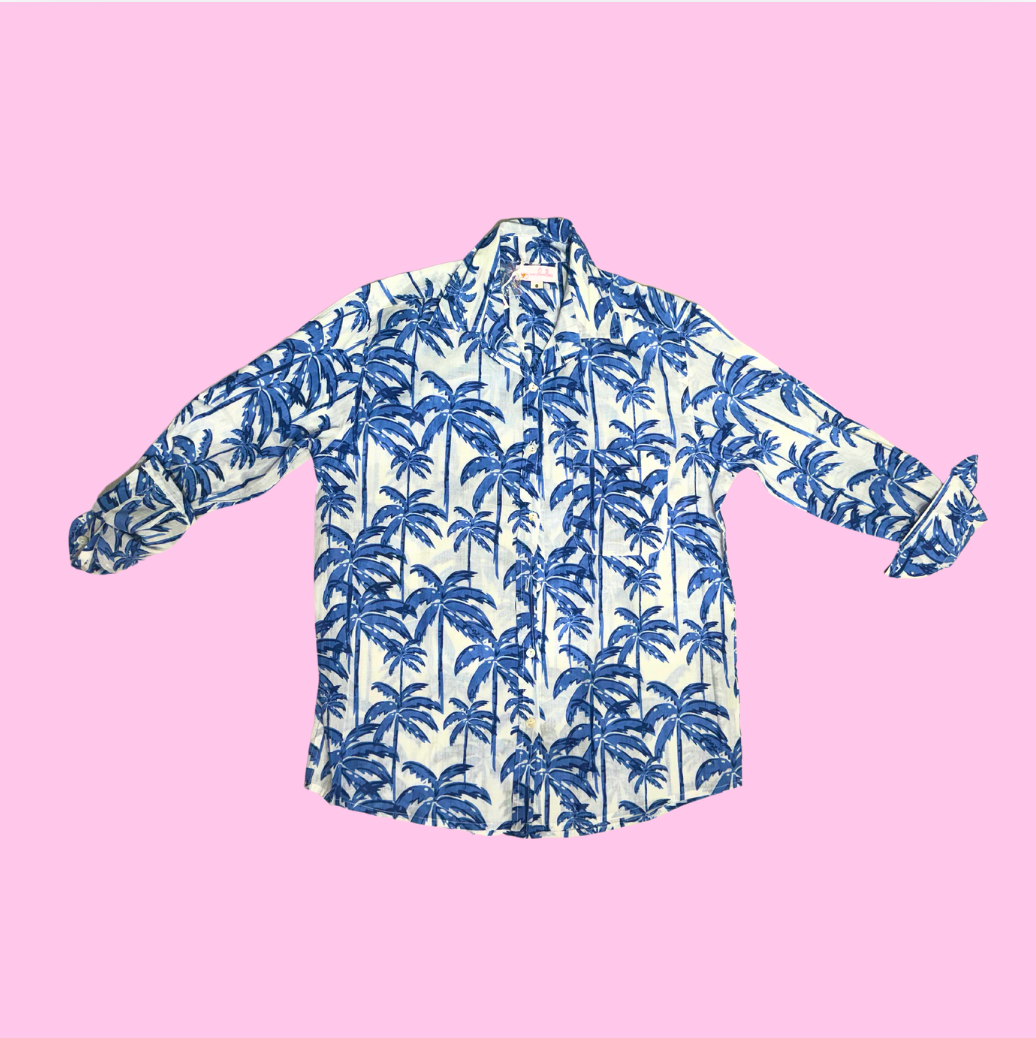 Boyfriend Shirt | Paradise Palm | Blue/White image 0