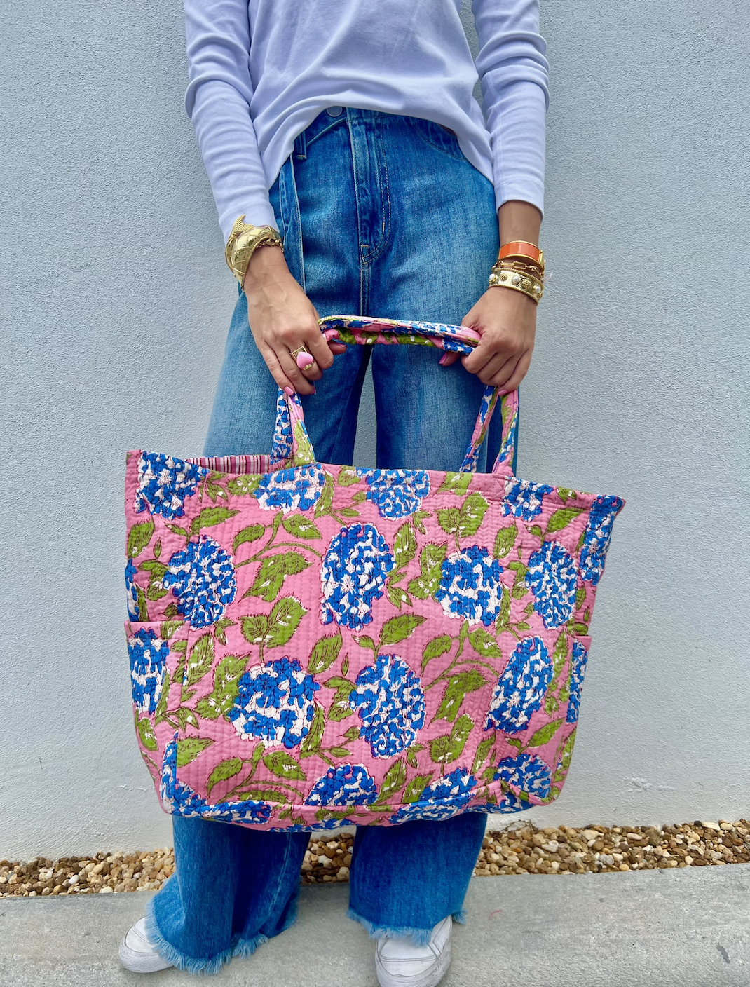 Block Printed Tote | Summer Hydrangea image 0