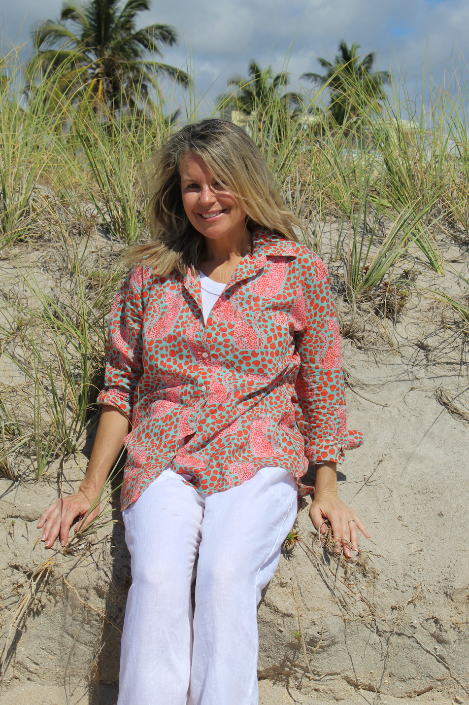 Boyfriend Shirt | Dotty Leopard | Orange/Aqua image 2