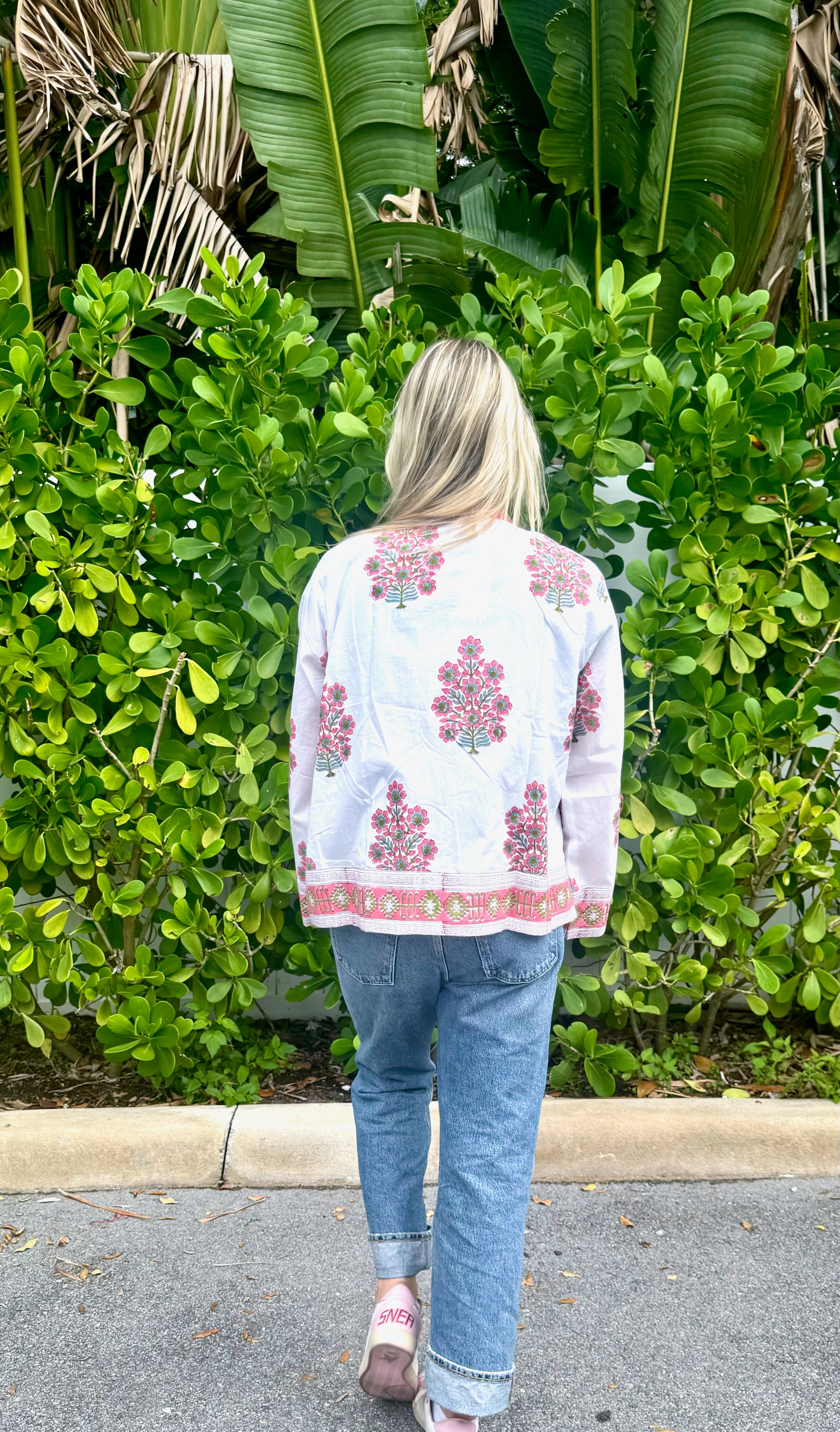 Short Kimono Jacket | Floral Tree Bouquet | Pink image 1