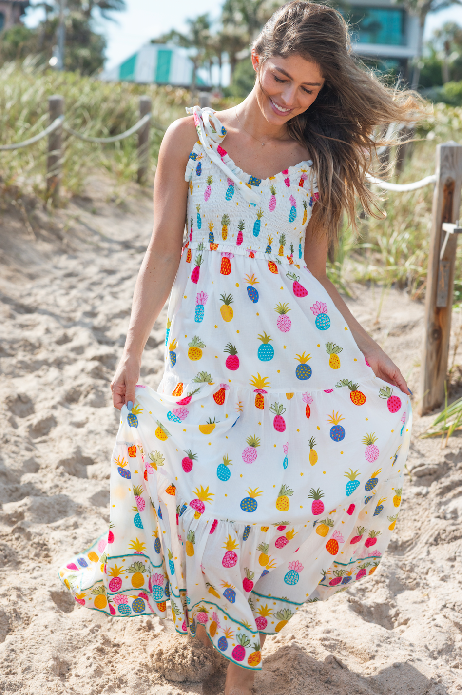 Sweet Heart Dress | Happy Pineapples | White/Multi image 1