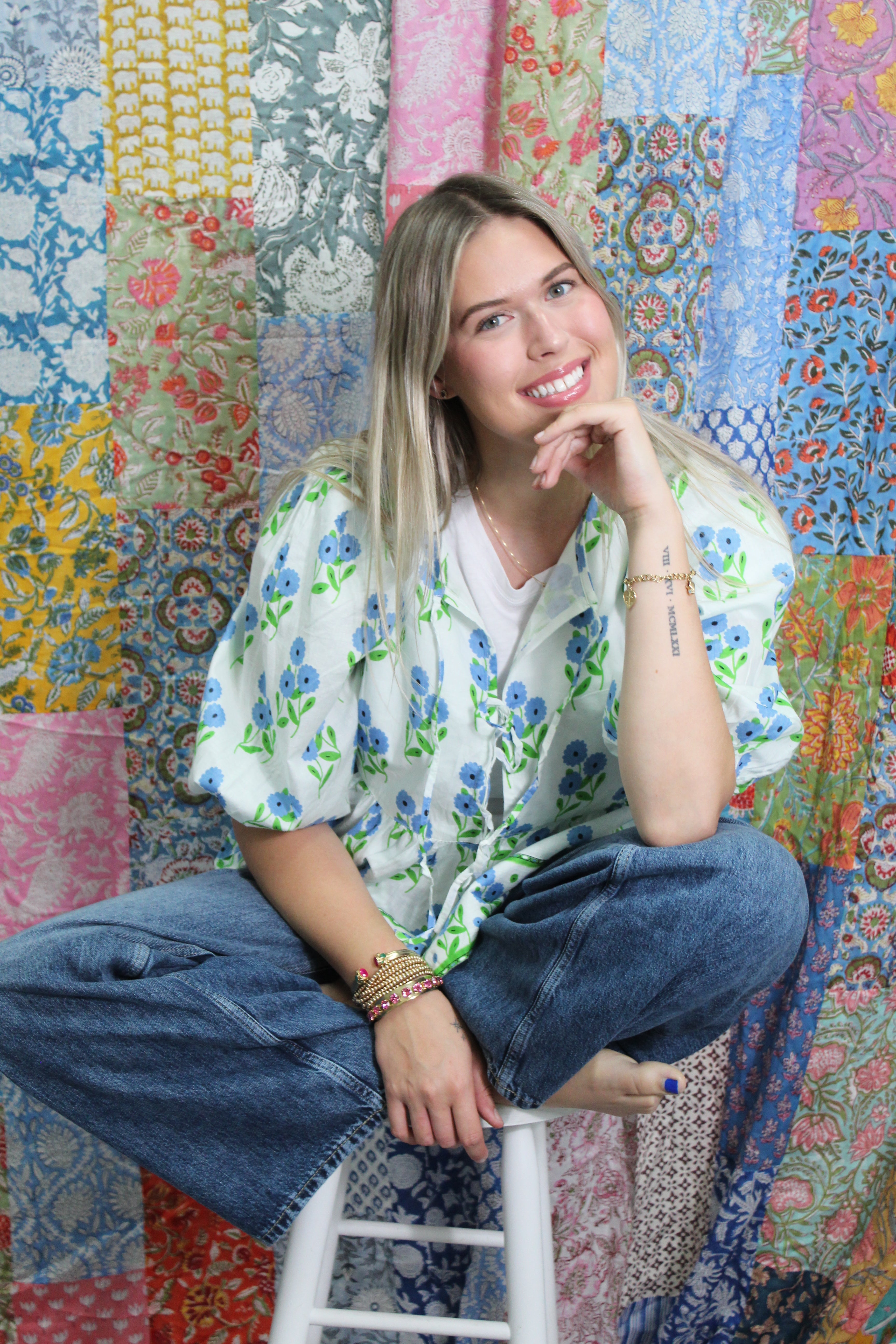 Ruffle Tie Top | Bunch of Daisies | Periwinkle image 0