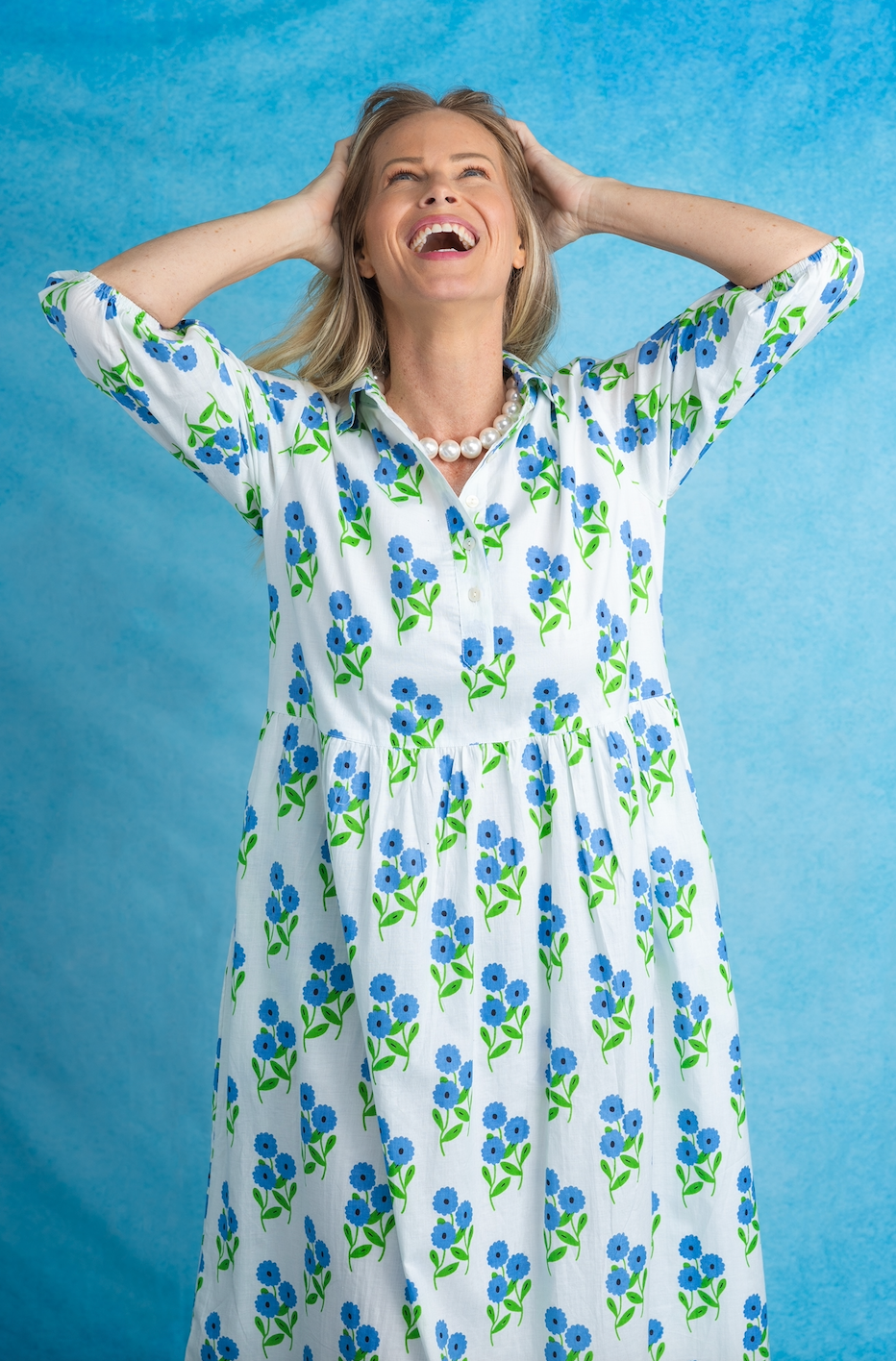 Frannie Midi Dress | Bunch Of Daisies | Periwinkle image 0