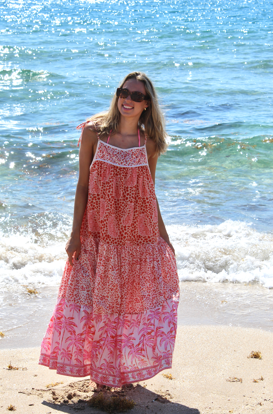 Meggie Dress | Tiered Leopard | Orange/Pink image 0