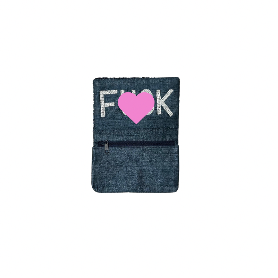Beaded F**K Card Holder | Assorted Sizes | Navy/White image 0