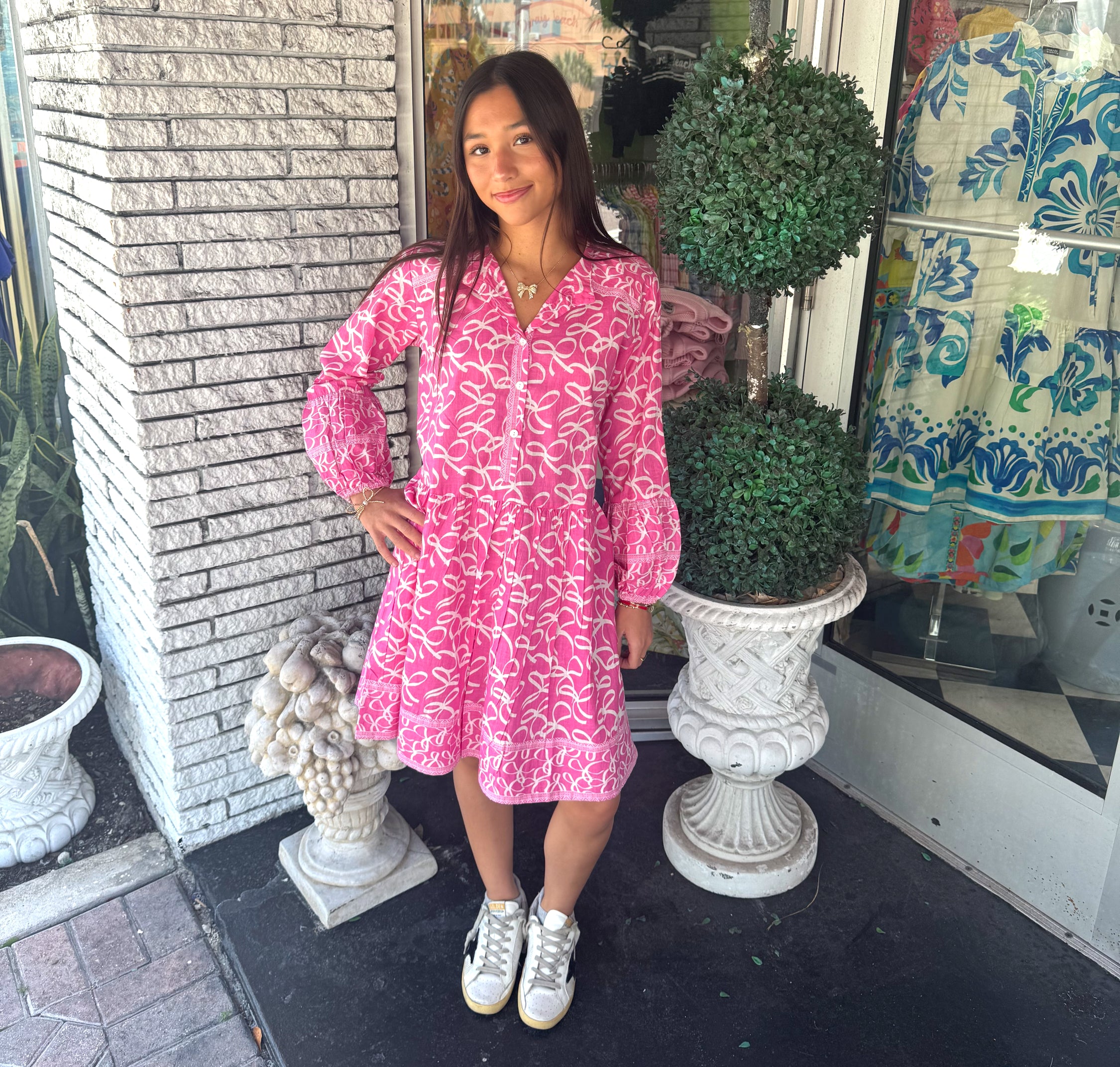 Gogo Dress | Little Palms | Pink image 0