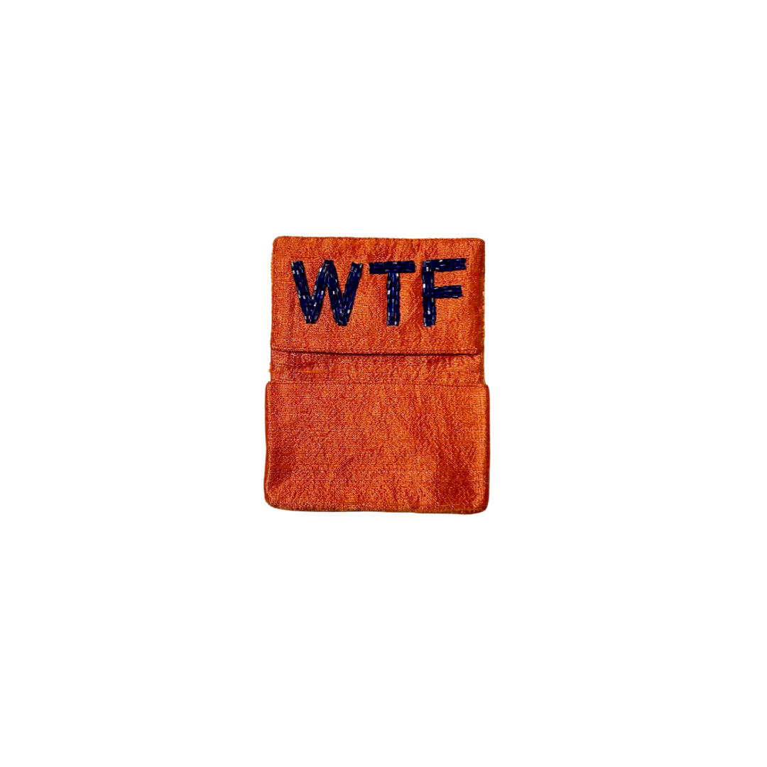 Beaded WTF Card Holder | Assorted Sizes | Orange/Blue image 1