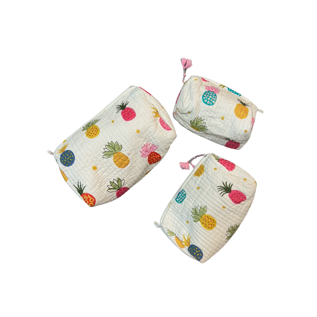 Quilted Cosmetic Bags | Happy Pineapples | White/Multi image 0