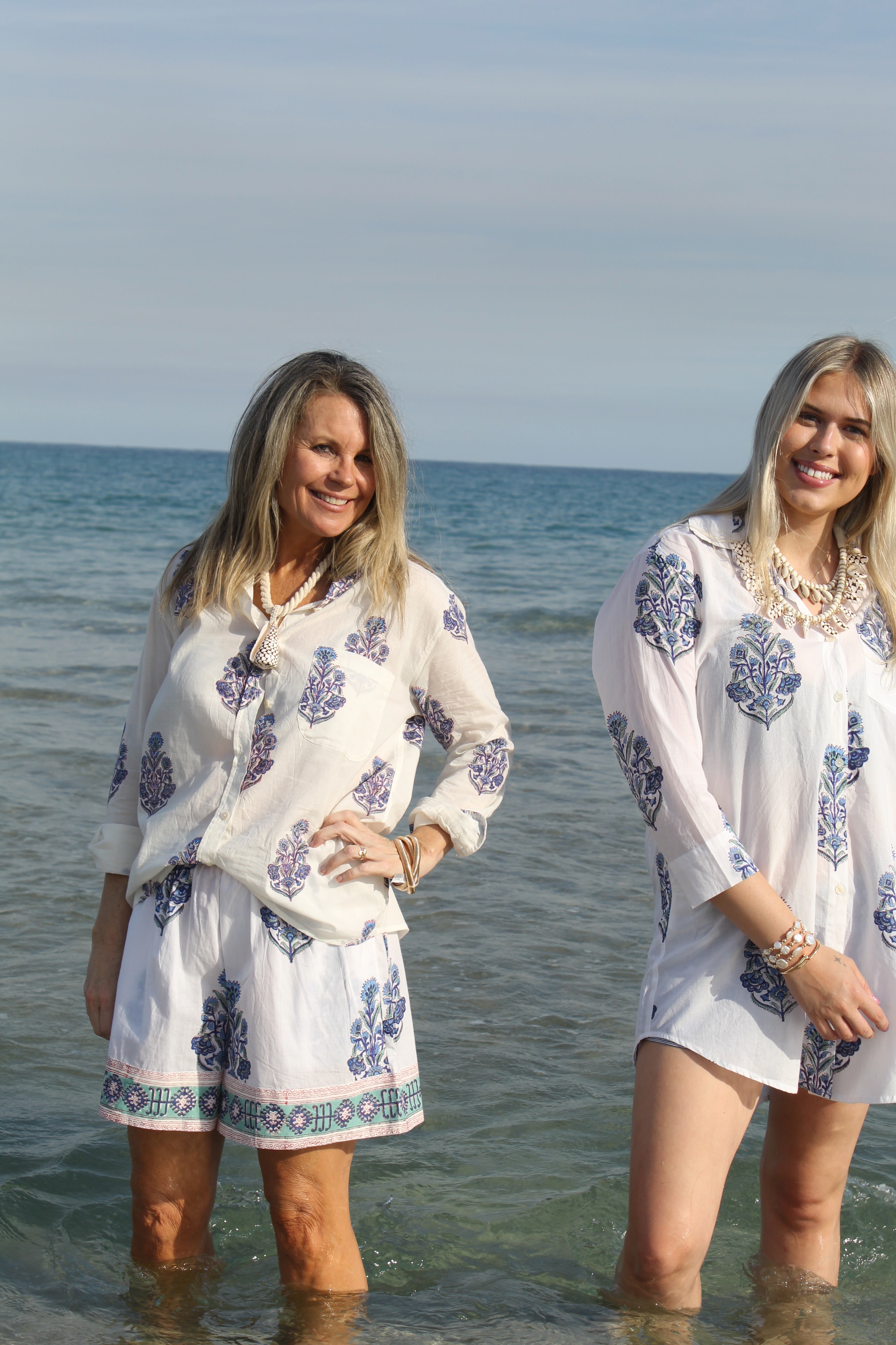 Beach Short | Floral Block Print | Blue image 0