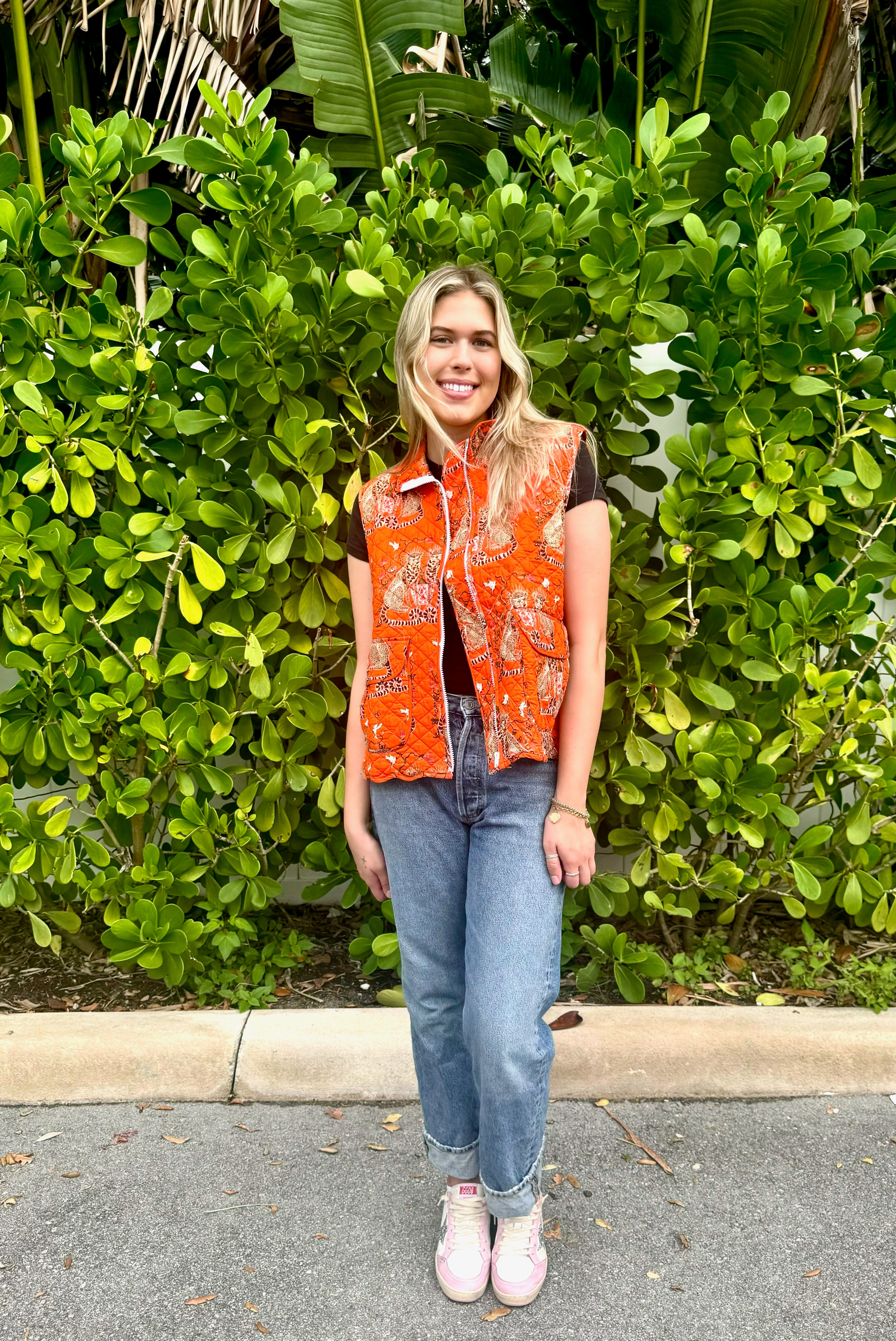 Quilted Scallop Vest | Twin Cheetah | Orange image 1