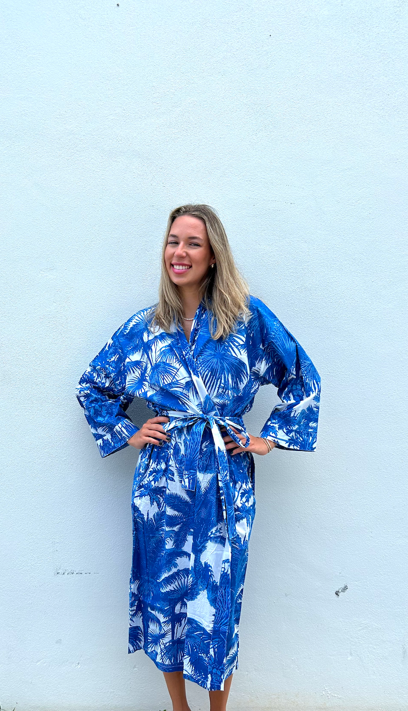 Long Kimono with Belt | Summer Breeze | Blue image 2