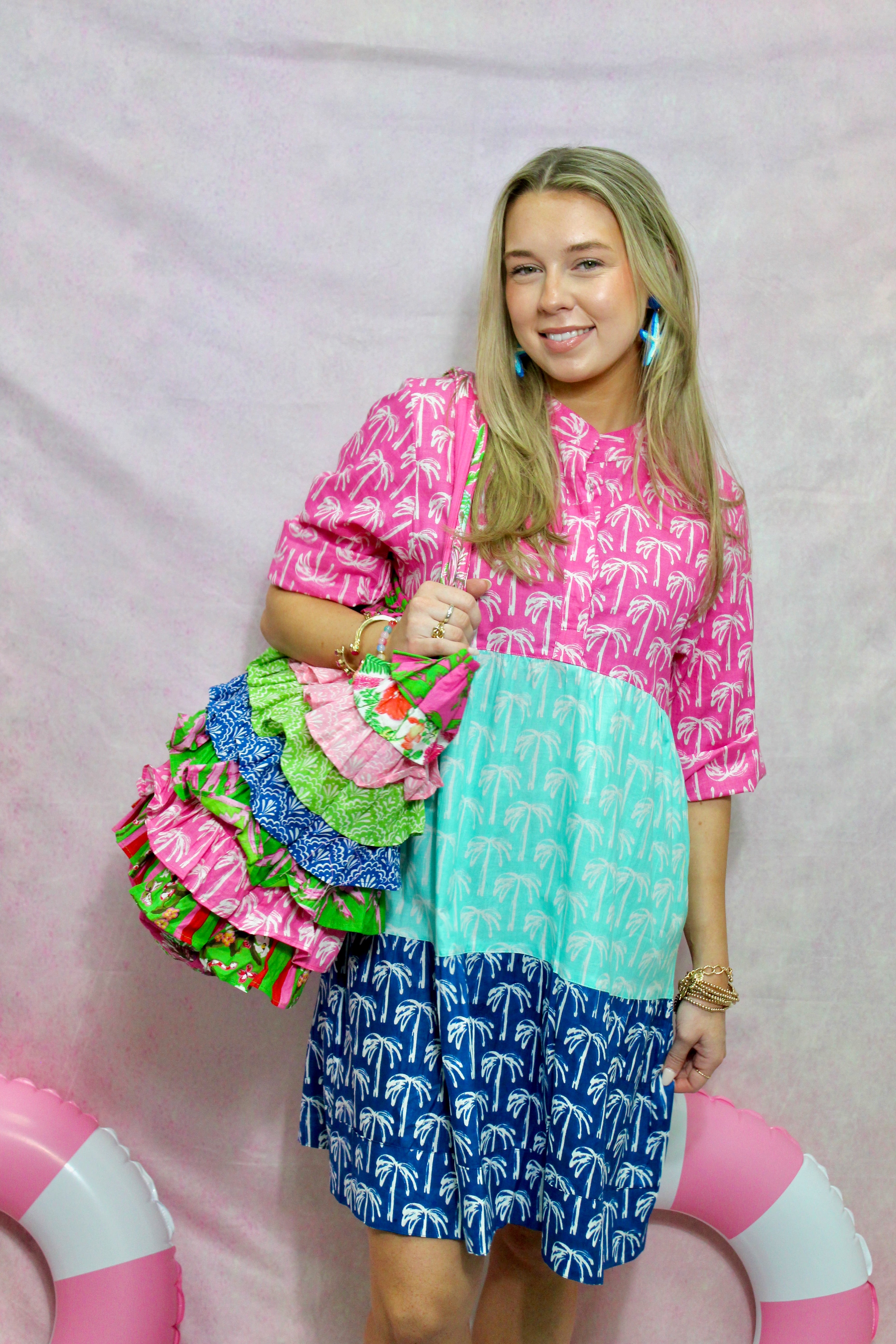 Clare Tiered Dress Short | Tropical Palm | Multi image 1