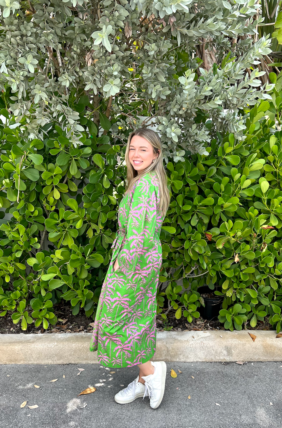 Long Kimono with Belt | Paradise Palm | Pink/Green image 2