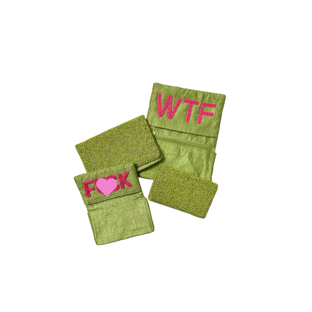 Beaded WTF Card Holder | Assorted Sizes | Lime/Pink image 3