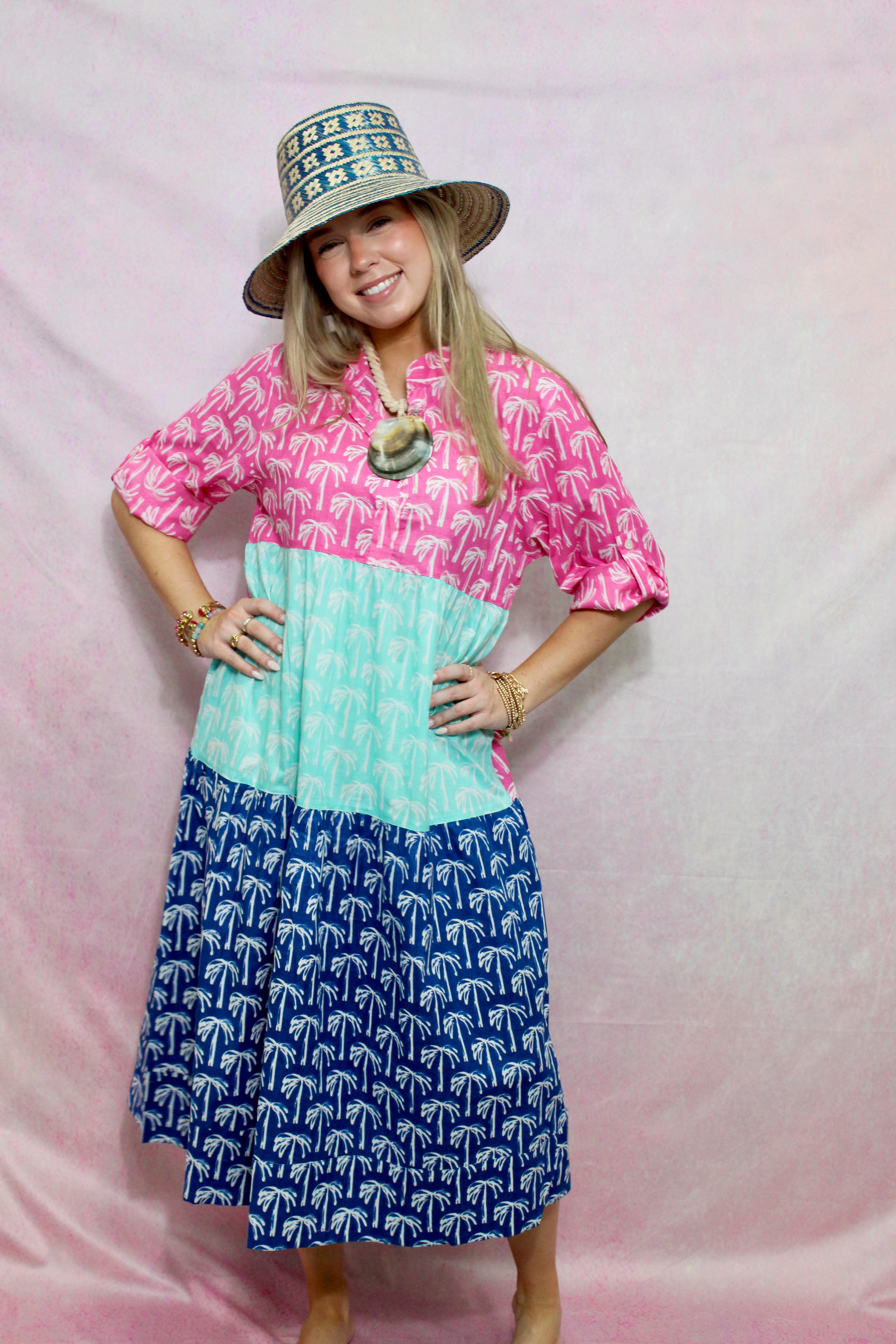 Clare Tiered Dress Long | Tropical Palms | Multi image 0