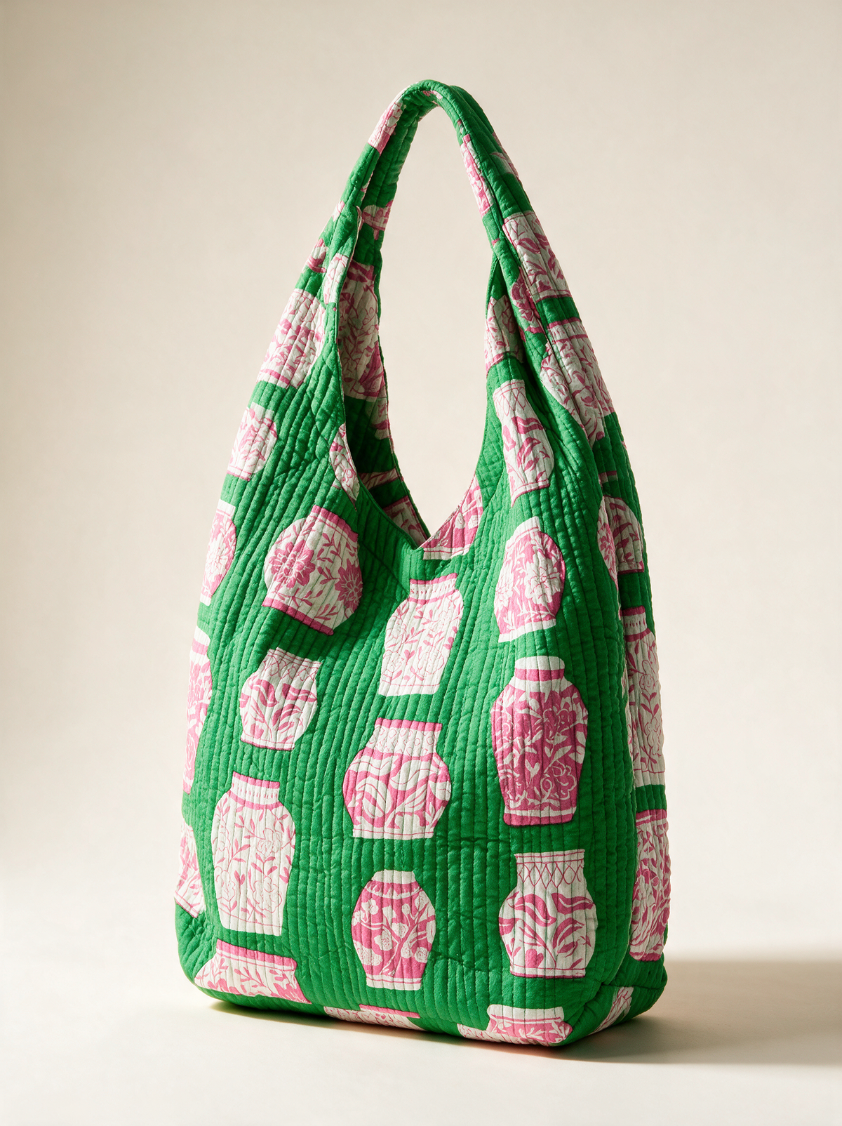 Puffer Tote Bag | Ginger Jar | Pink/Green