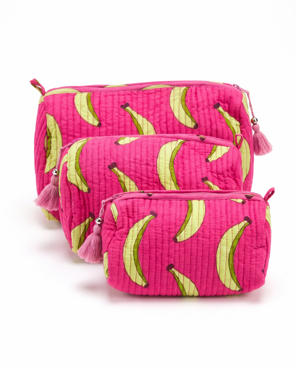 Quilted Cosmetic Bags | Banana Print | Pink
