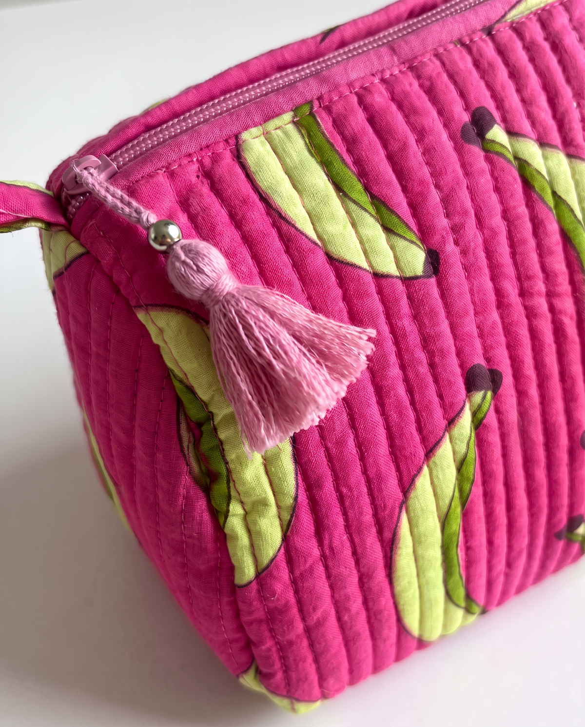 Quilted Cosmetic Bags | Banana Print | Pink