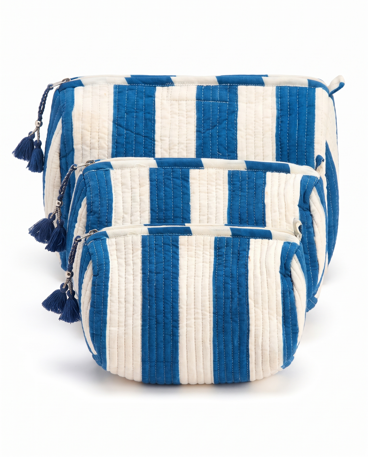 Quilted Cosmetic Bags | Cabana Stripes | Blue