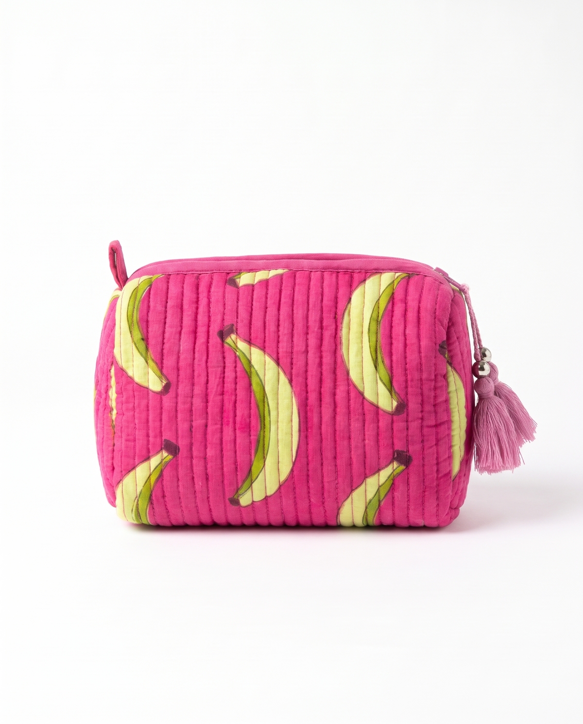 Quilted Cosmetic Bags | Banana Print | Pink