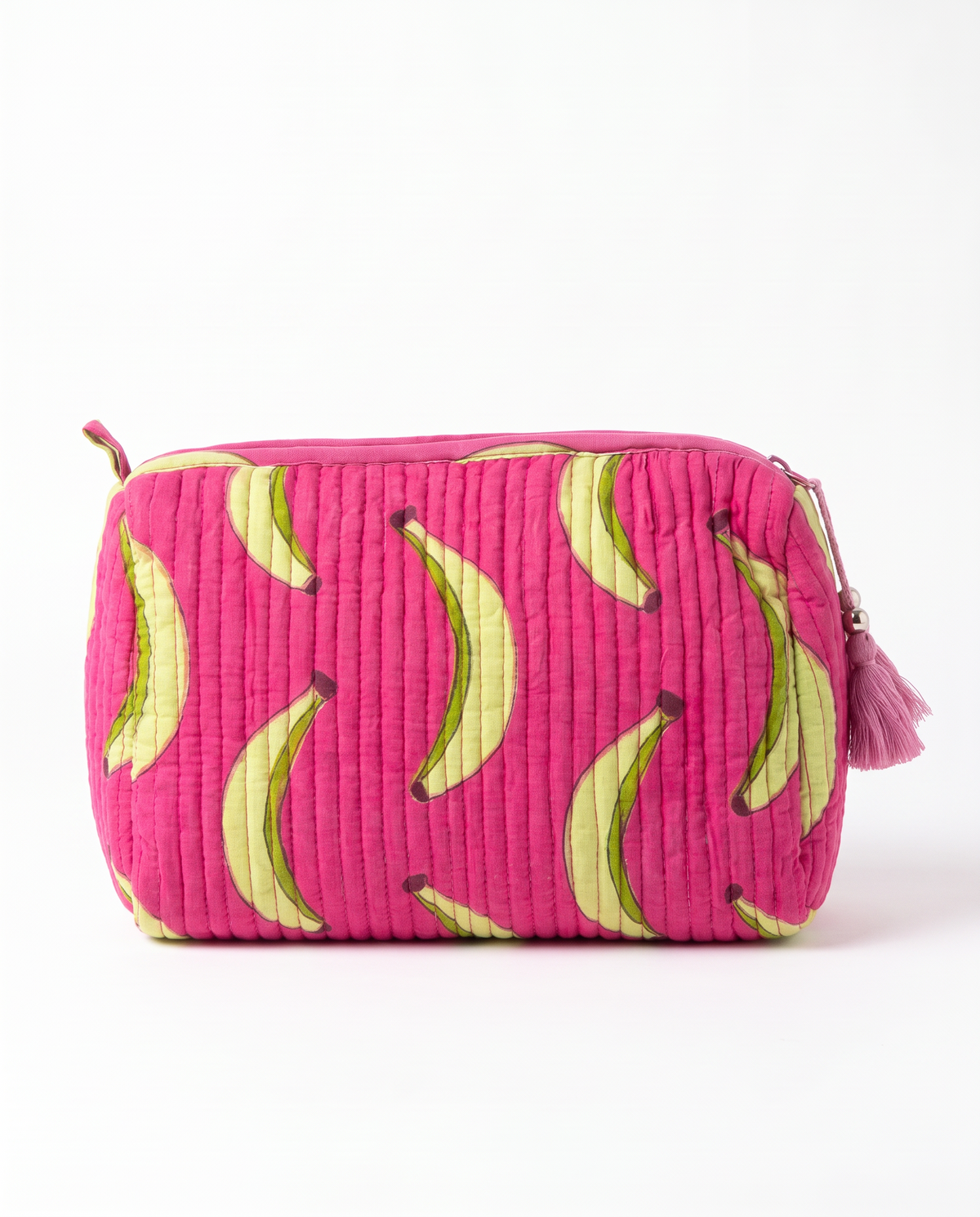 Quilted Cosmetic Bags | Banana Print | Pink
