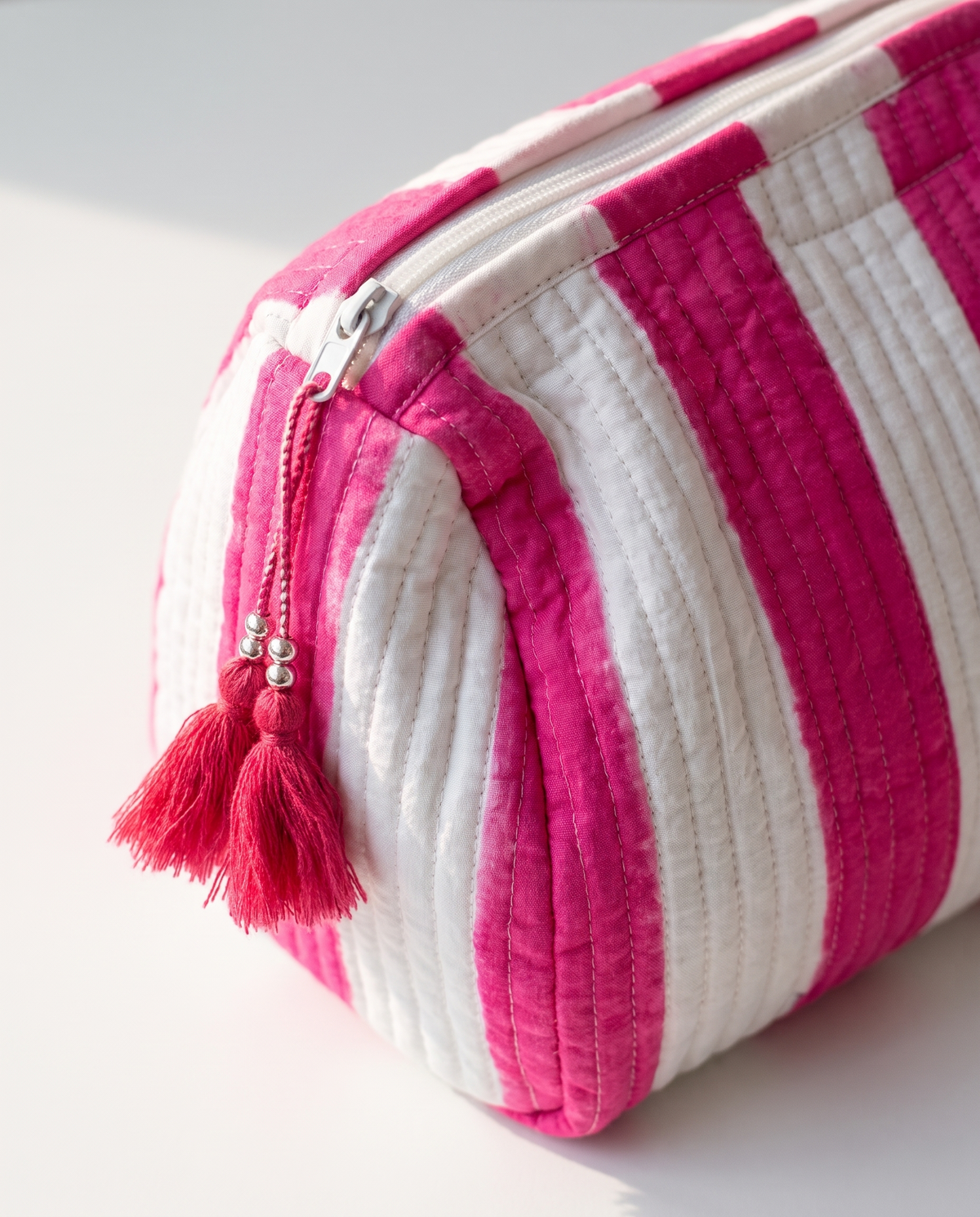 Quilted Cosmetic Bags | Cabana Stripes | Pink