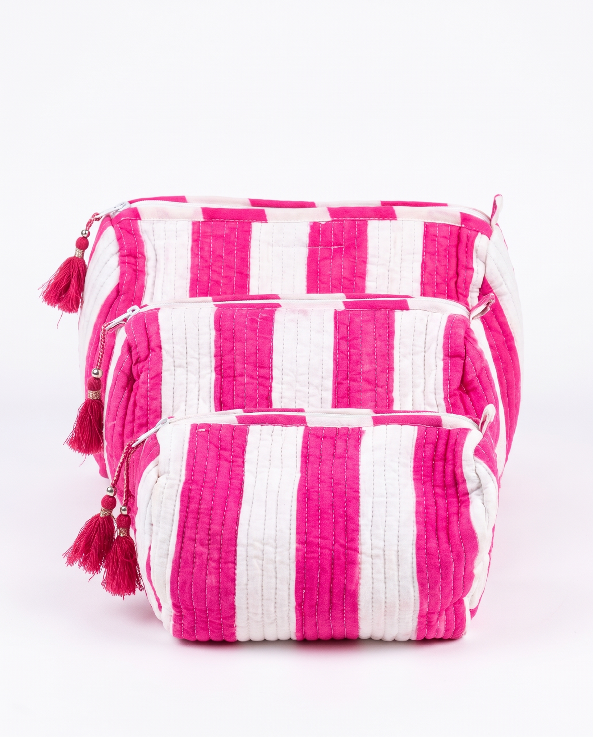 Quilted Cosmetic Bags | Cabana Stripes | Pink