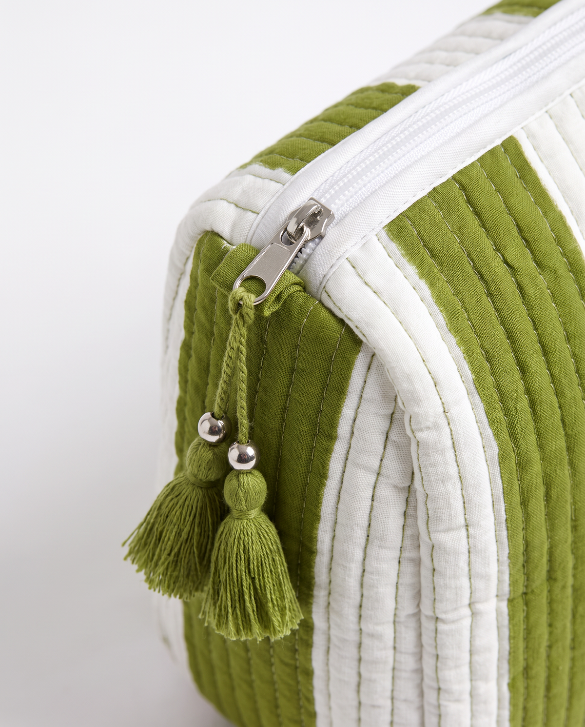 Quilted Cosmetic Bags | Cabana Stripes | Green