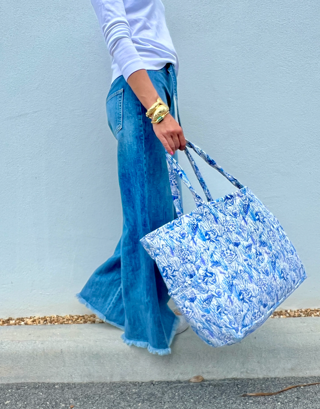 Block Printed Tote | Sea Life | Blue image 0