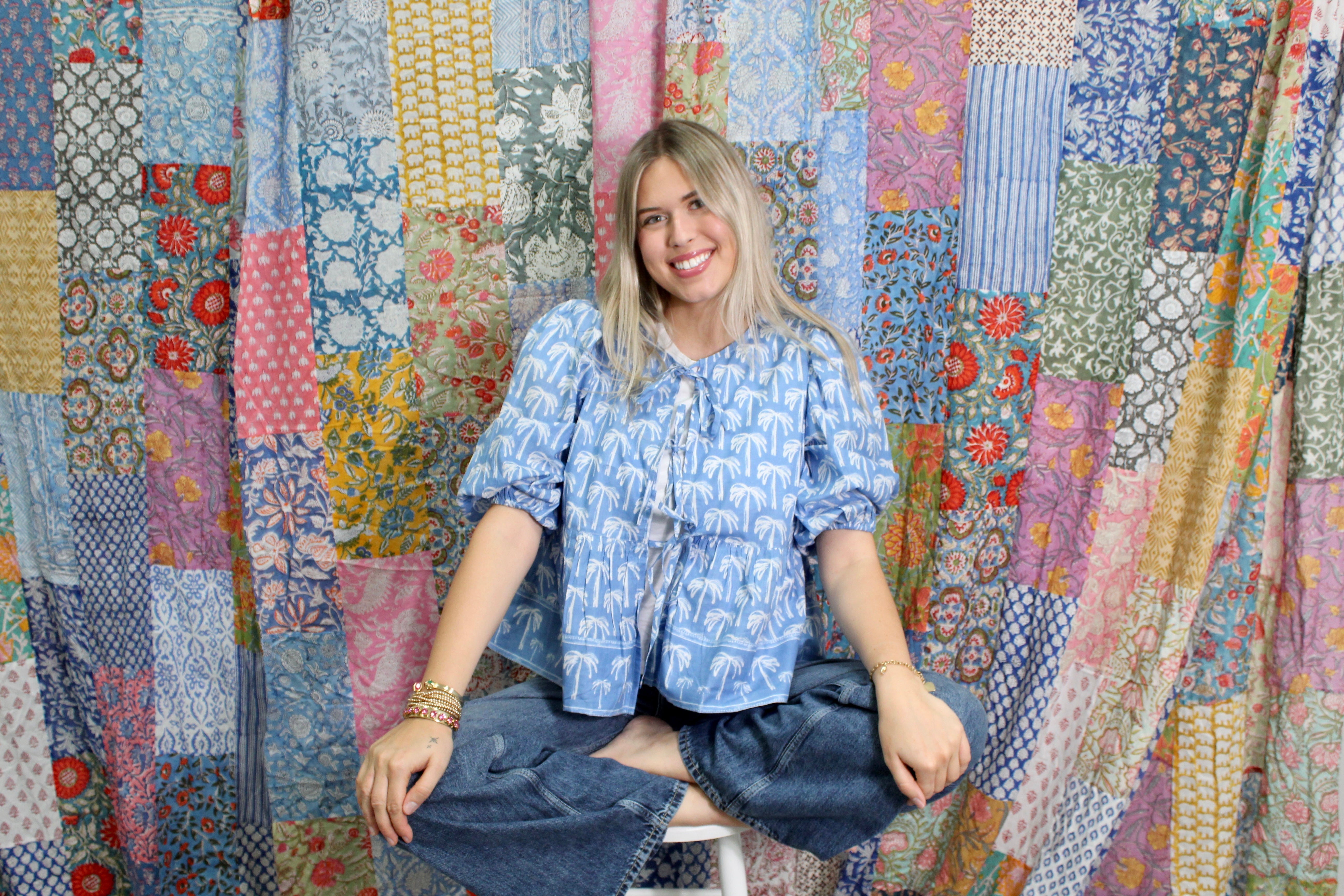 Ruffle Tie Top | Tropical Palm | Periwinkle image 0