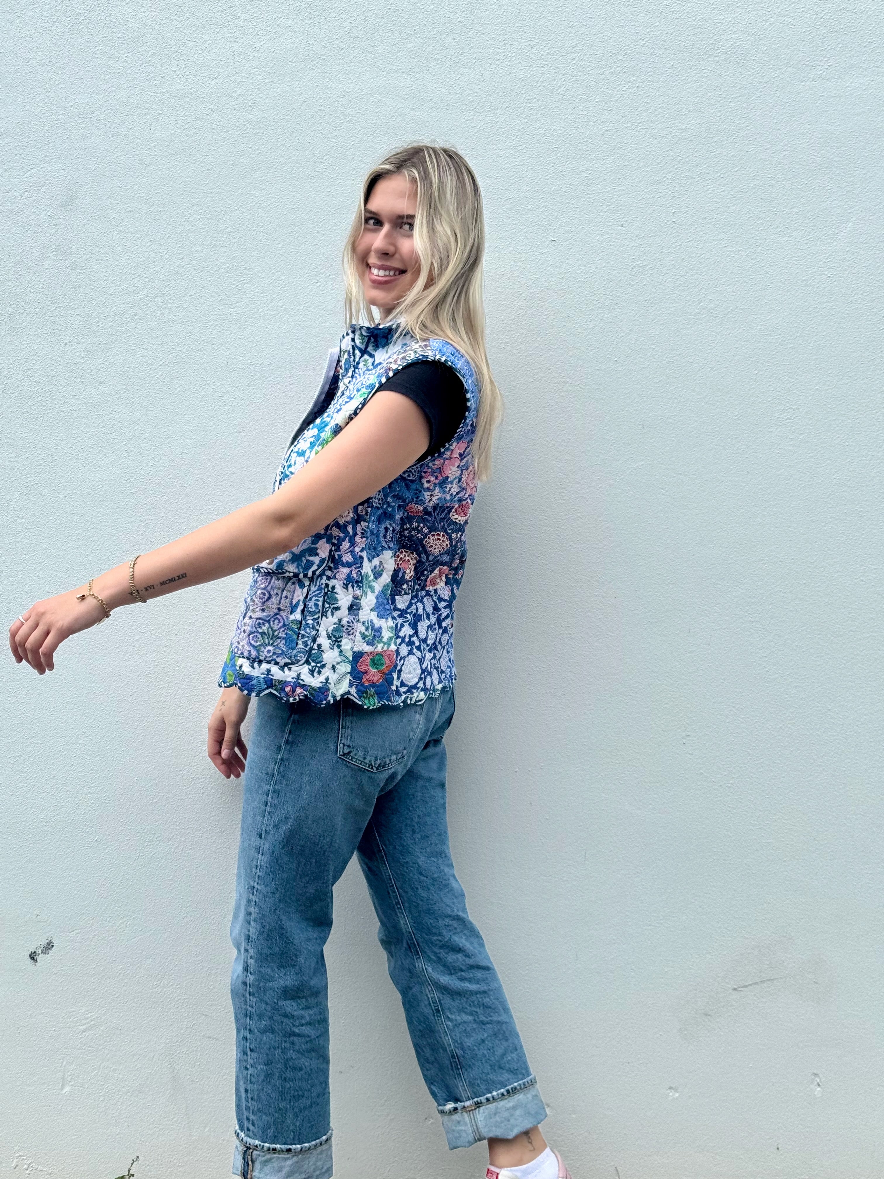 Quilted Scallop Vest | Patchwork | Blue image 1