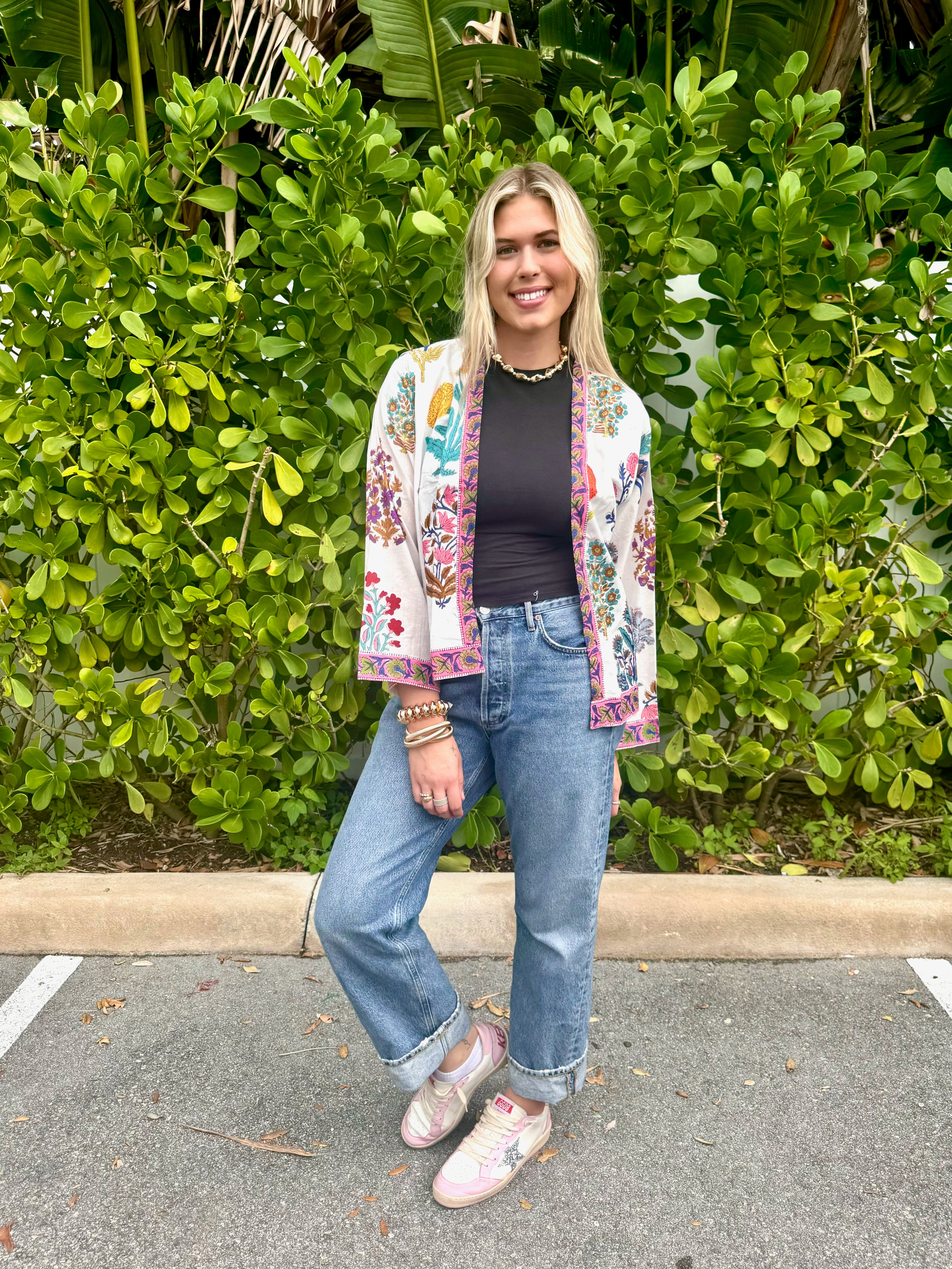 Short Kimono Jacket | Floral Tree Bouquet | Mixed/Pink image 0