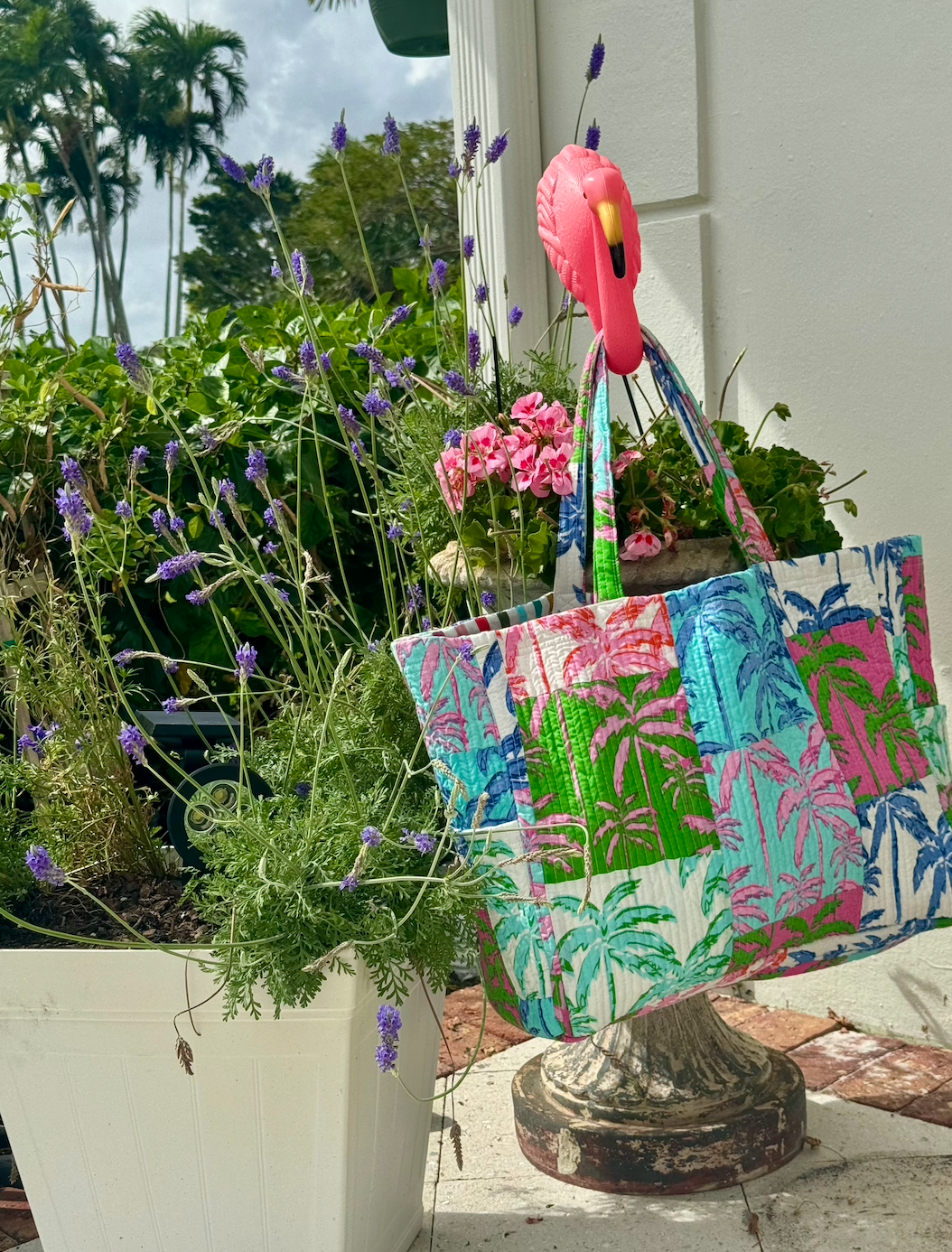 Block Printed Tote | Paradise Palm Patch | Multi image 1
