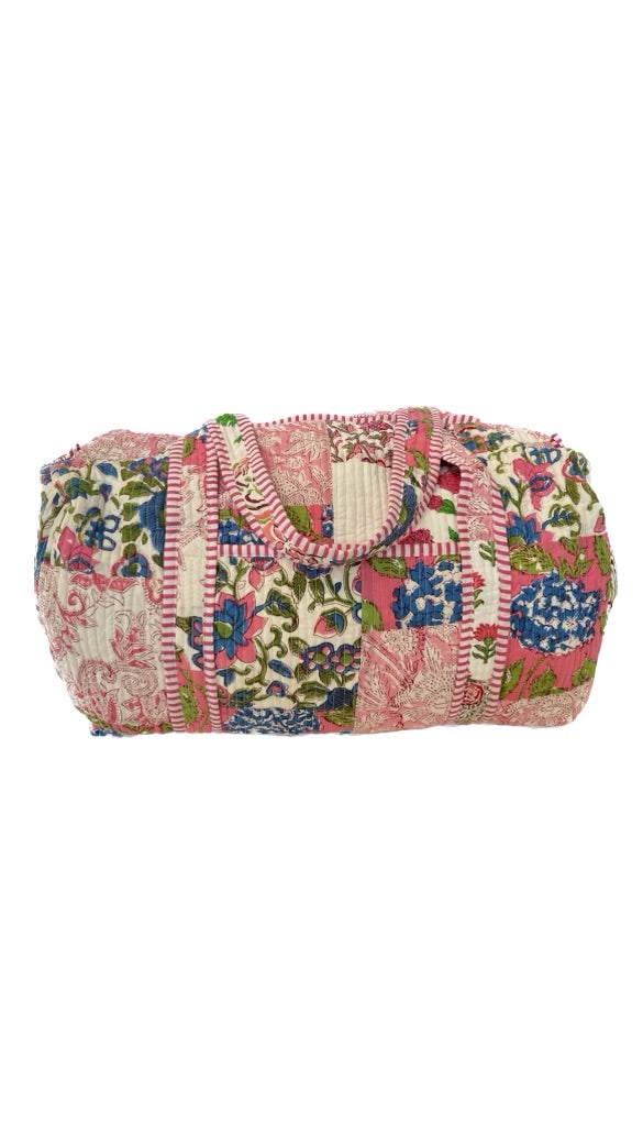 Block Printed Duffle | Patchwork | Pink image 0