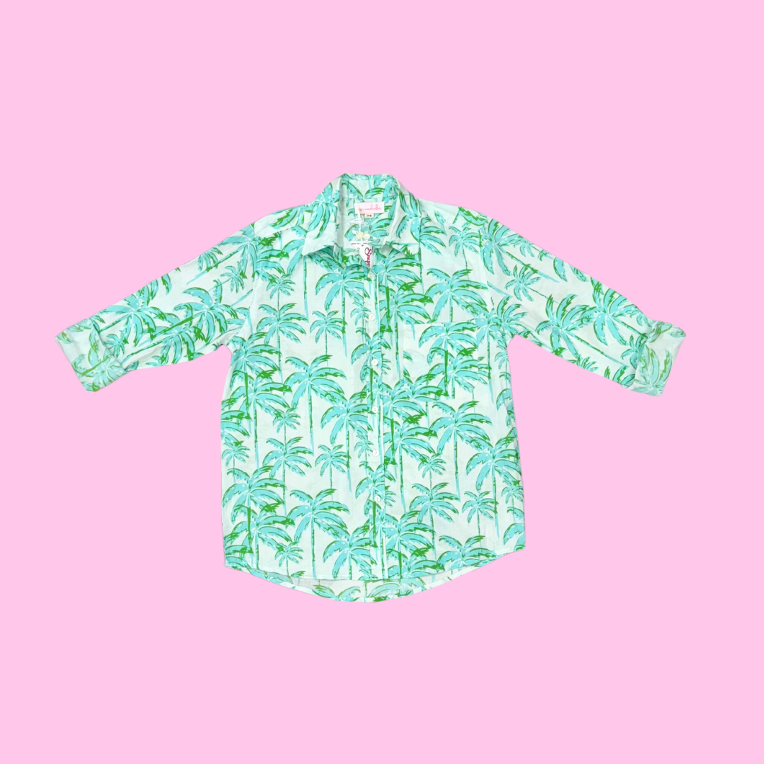 Boyfriend Shirt | Paradise Palm | Aqua/White image 0