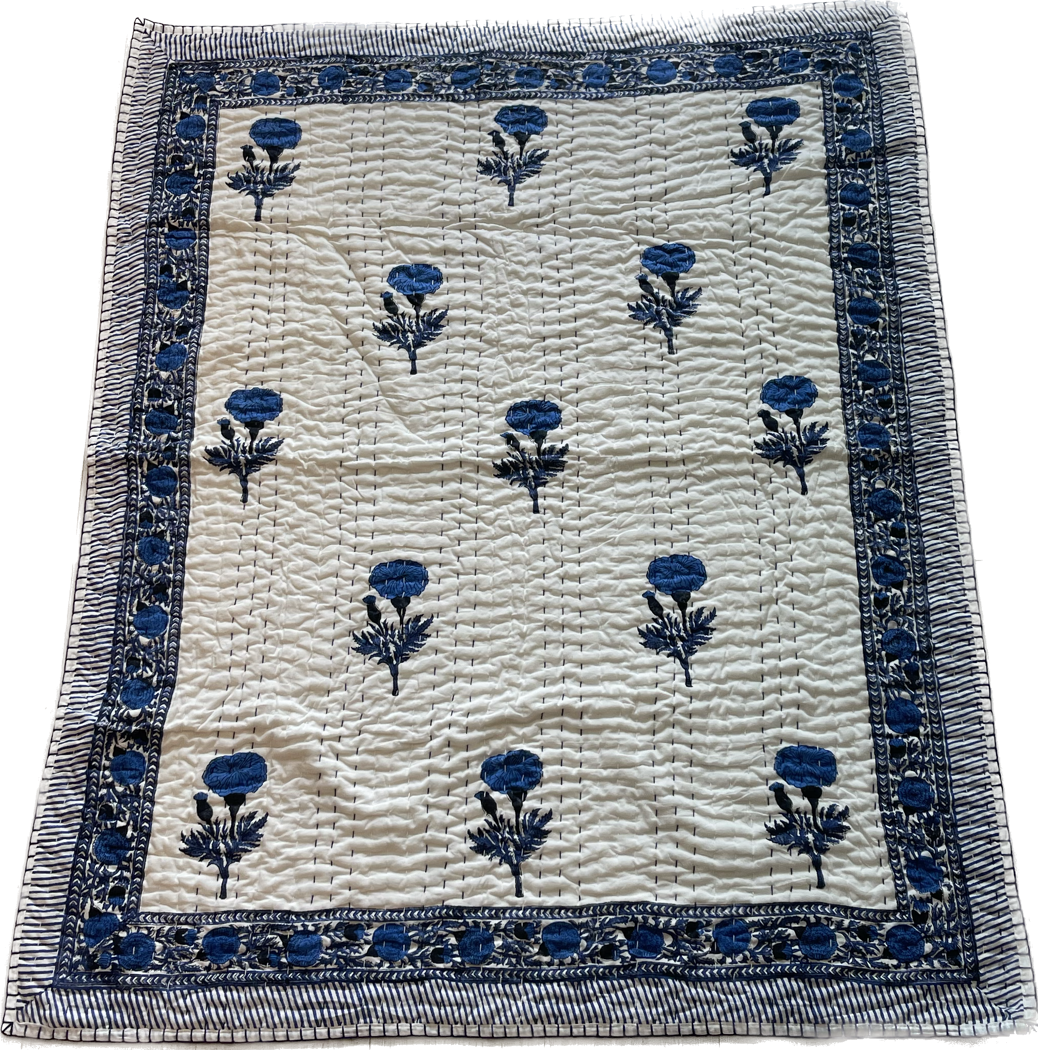 Baby Quilt | Carnations | Blue image 1