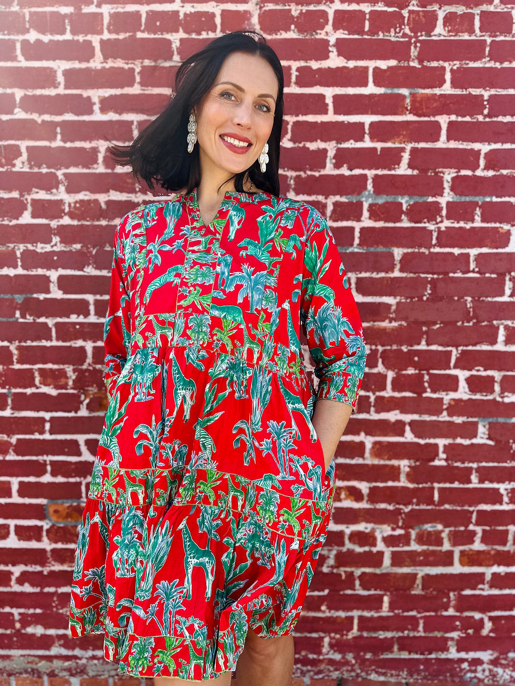 Willow Dress Short | Jungle Toile | Red/Green