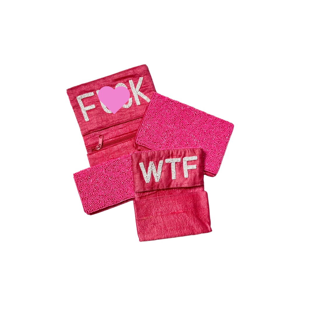 Beaded F**K Card Holder | Assorted Sizes | White/Pink image 3