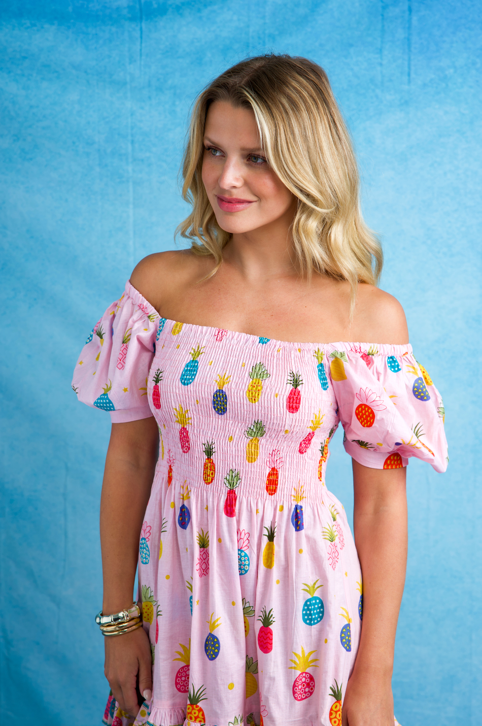 Poppy Short Dress | Happy Pineapples | Pink/Multi image 1